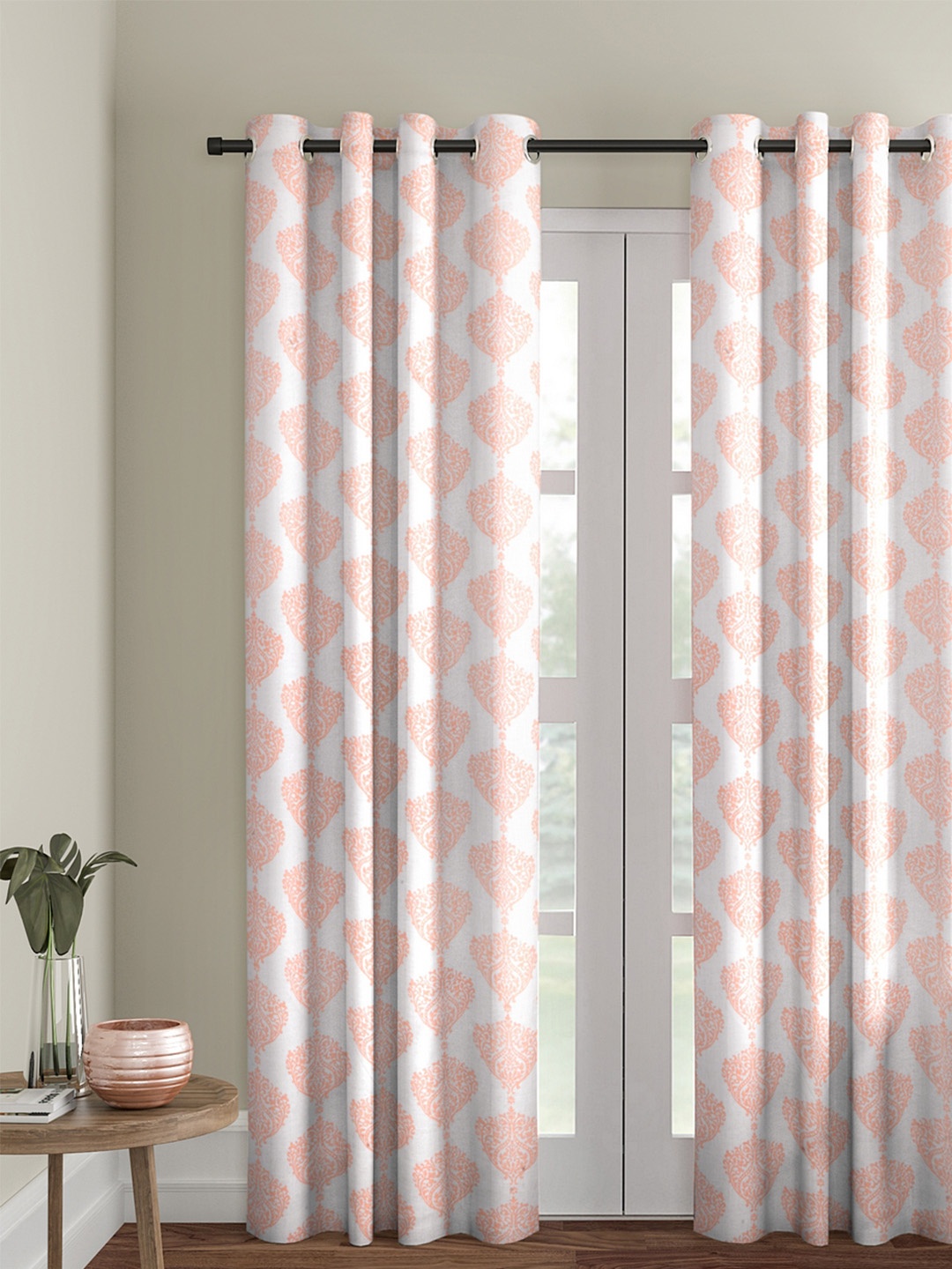 

Soumya White & Peach-Coloured Single Room Darkening Door Curtain