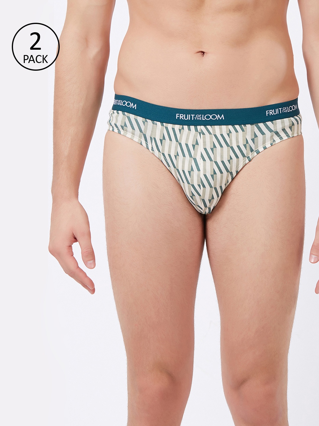 

Fruit of the loom Men Pack Of 2 Beige & Green Printed Hip Briefs 11565966-2