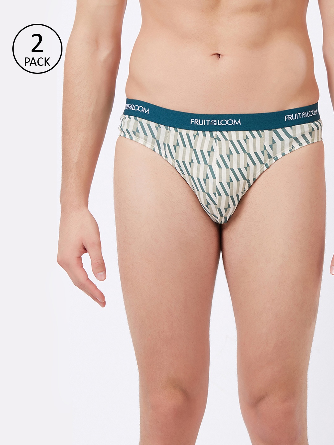 

Fruit of the loom Men Pack Of 2 Beige & Teal Green Printed Hip Briefs 11566064