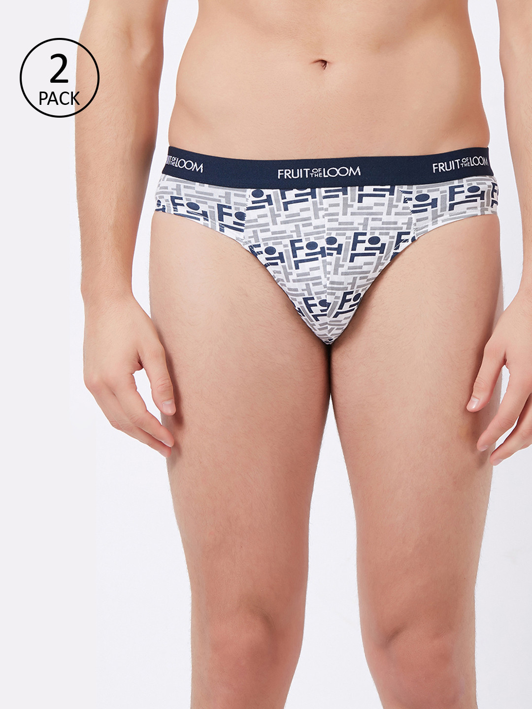 

Fruit of the loom Men Pack of 2 White & Blue Printed Hip Briefs MHB13-A1P2