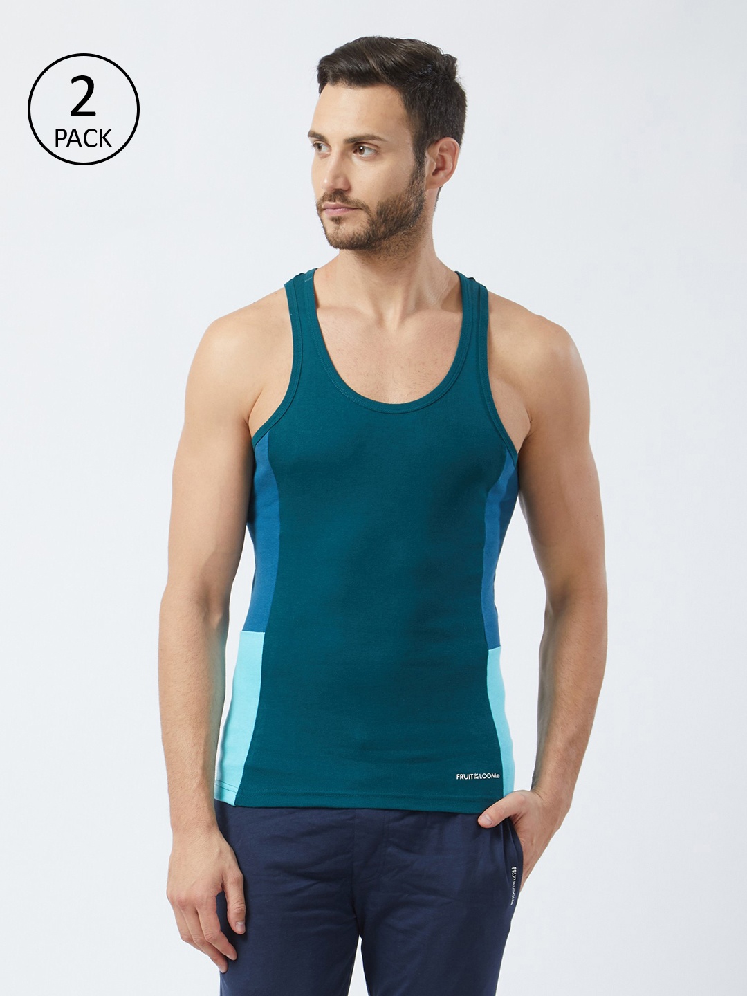 

Fruit of the loom Men Green & Blue Colourblocked Innerwear Vest MFV02-N-A1S3