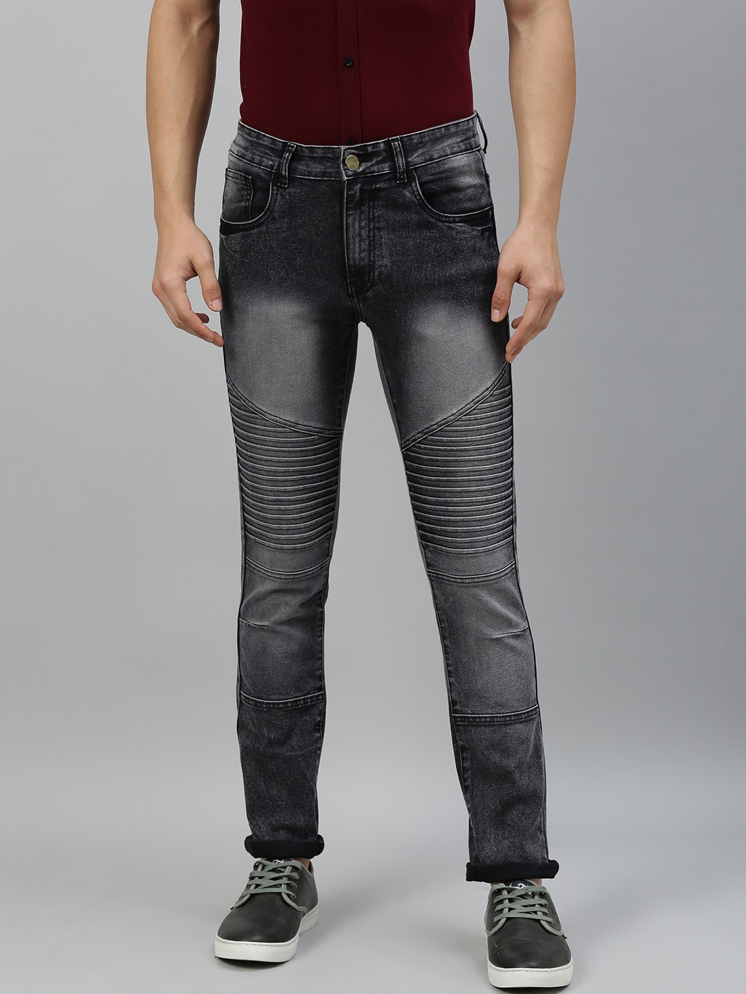 

Urbano Fashion Men Charcoal Grey Slim Fit Mid-Rise Clean Look Stretchable Jeans