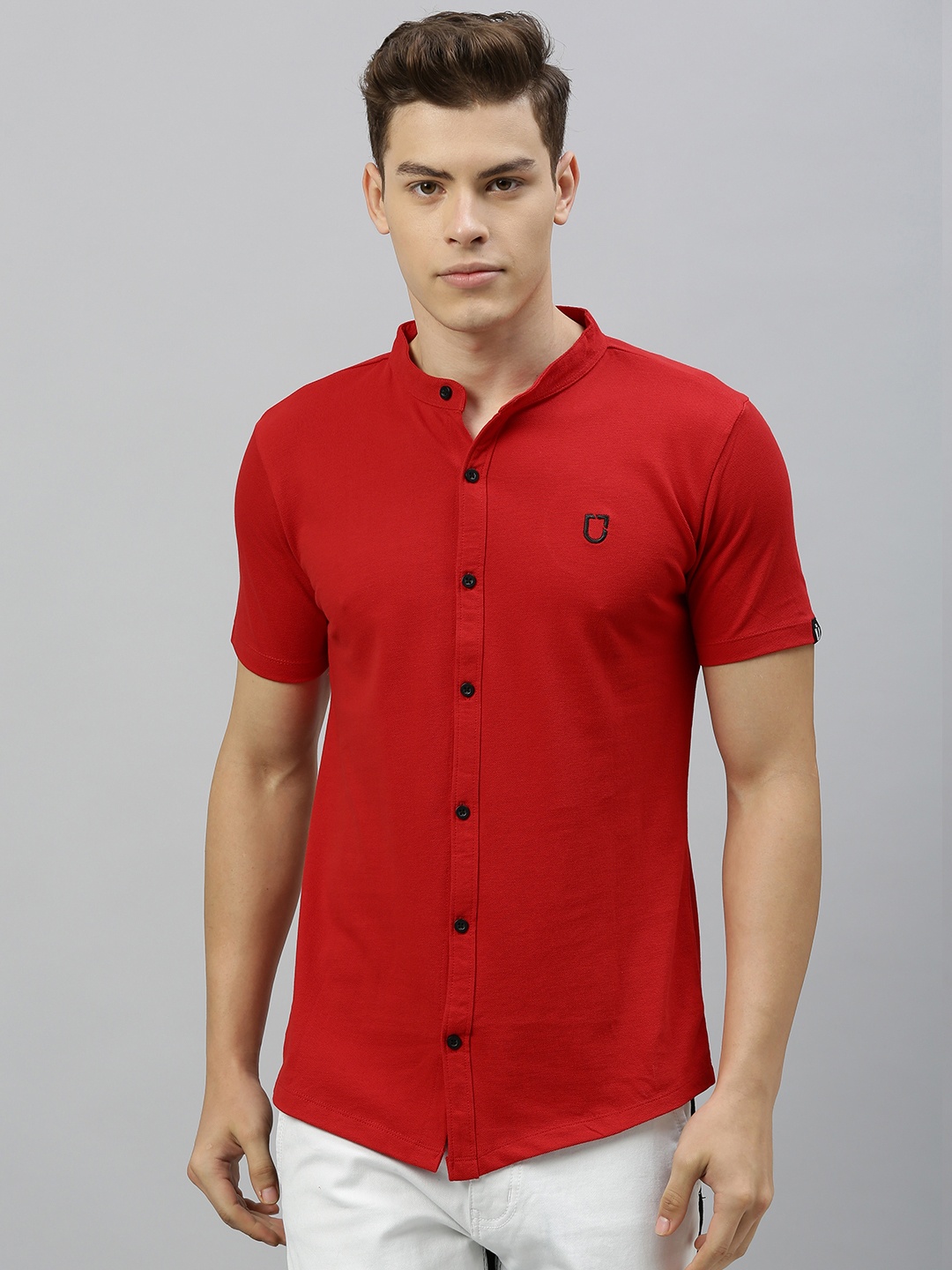 

Urbano Fashion Men Red Slim Fit Solid Knitted Casual Shirt