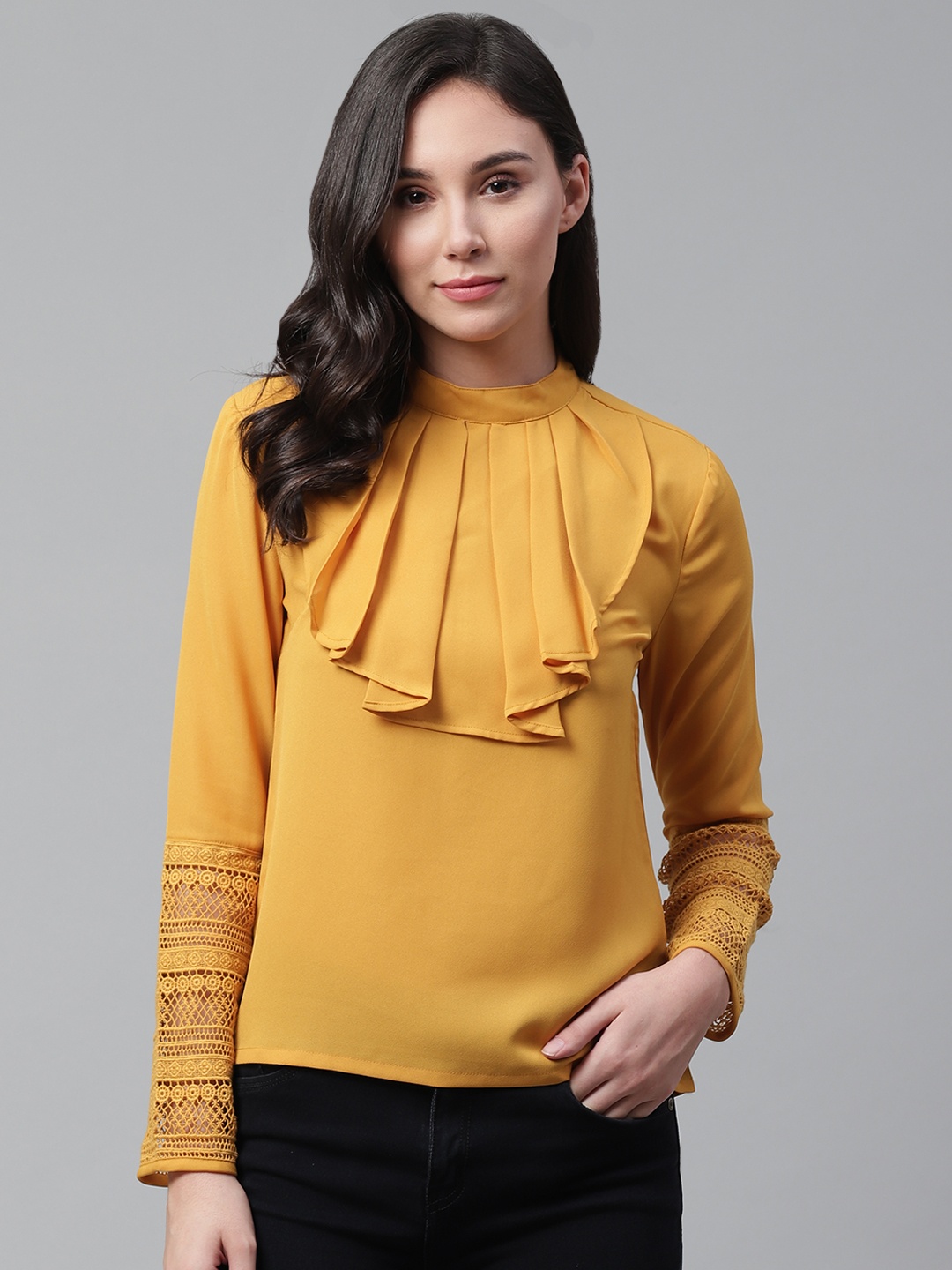 

STREET 9 Women Mustard Yellow Solid Top