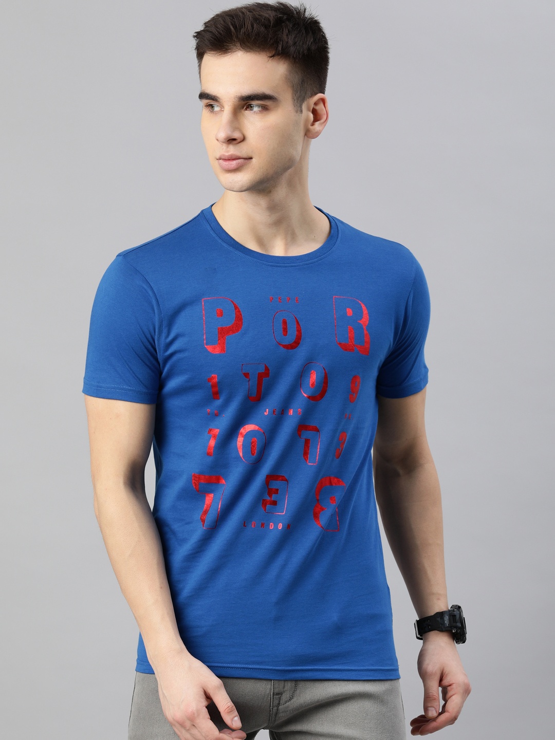 

BEAT LONDON by PEPE JEANS Men Blue Printed Round Neck T-shirt