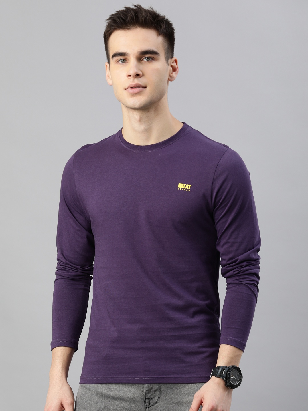 

BEAT LONDON by PEPE JEANS Men Purple Solid Round Neck T-shirt