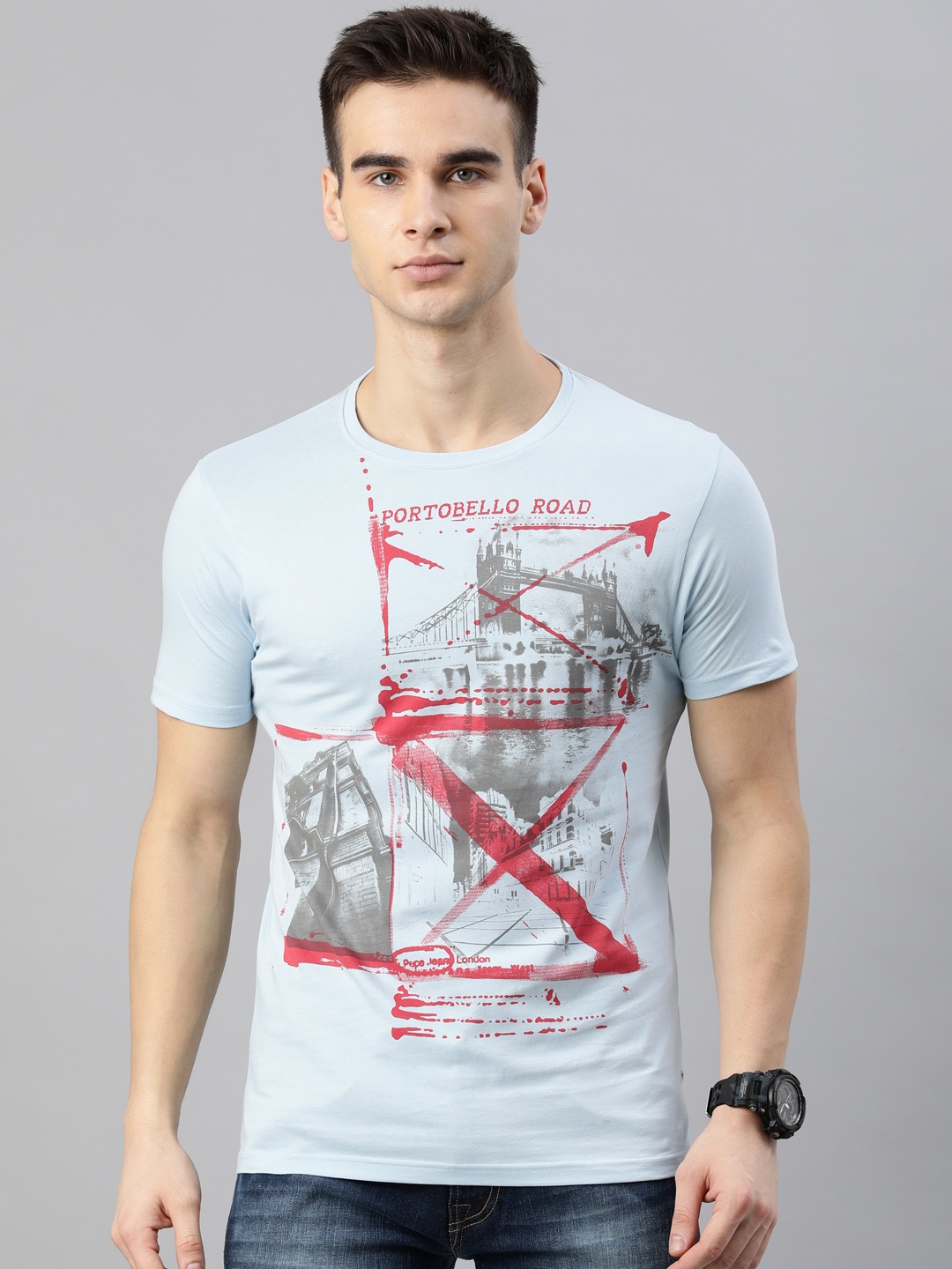 

BEAT LONDON by PEPE JEANS Men Blue Printed Round Neck T-shirt