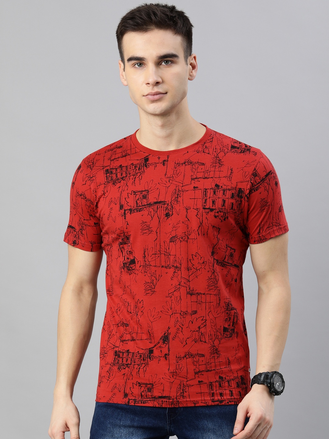 

BEAT LONDON by PEPE JEANS Men Red Printed Round Neck T-shirt