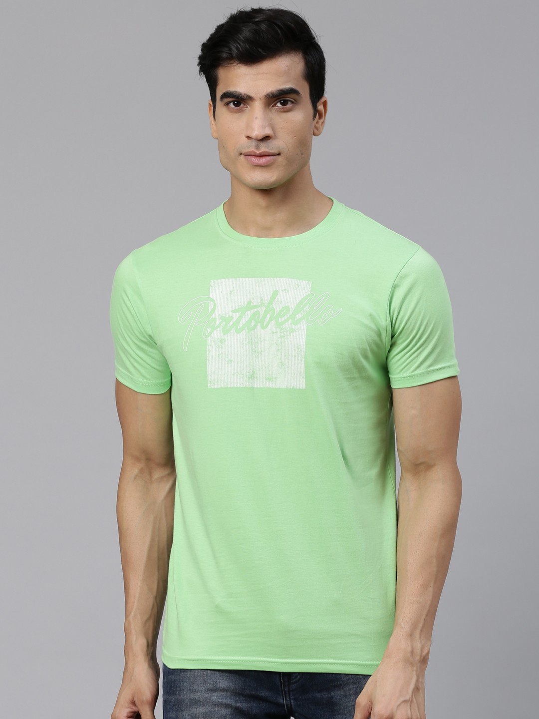 

BEAT LONDON by PEPE JEANS Men Green Off-White Printed Round Neck Pure Cotton T-shirt
