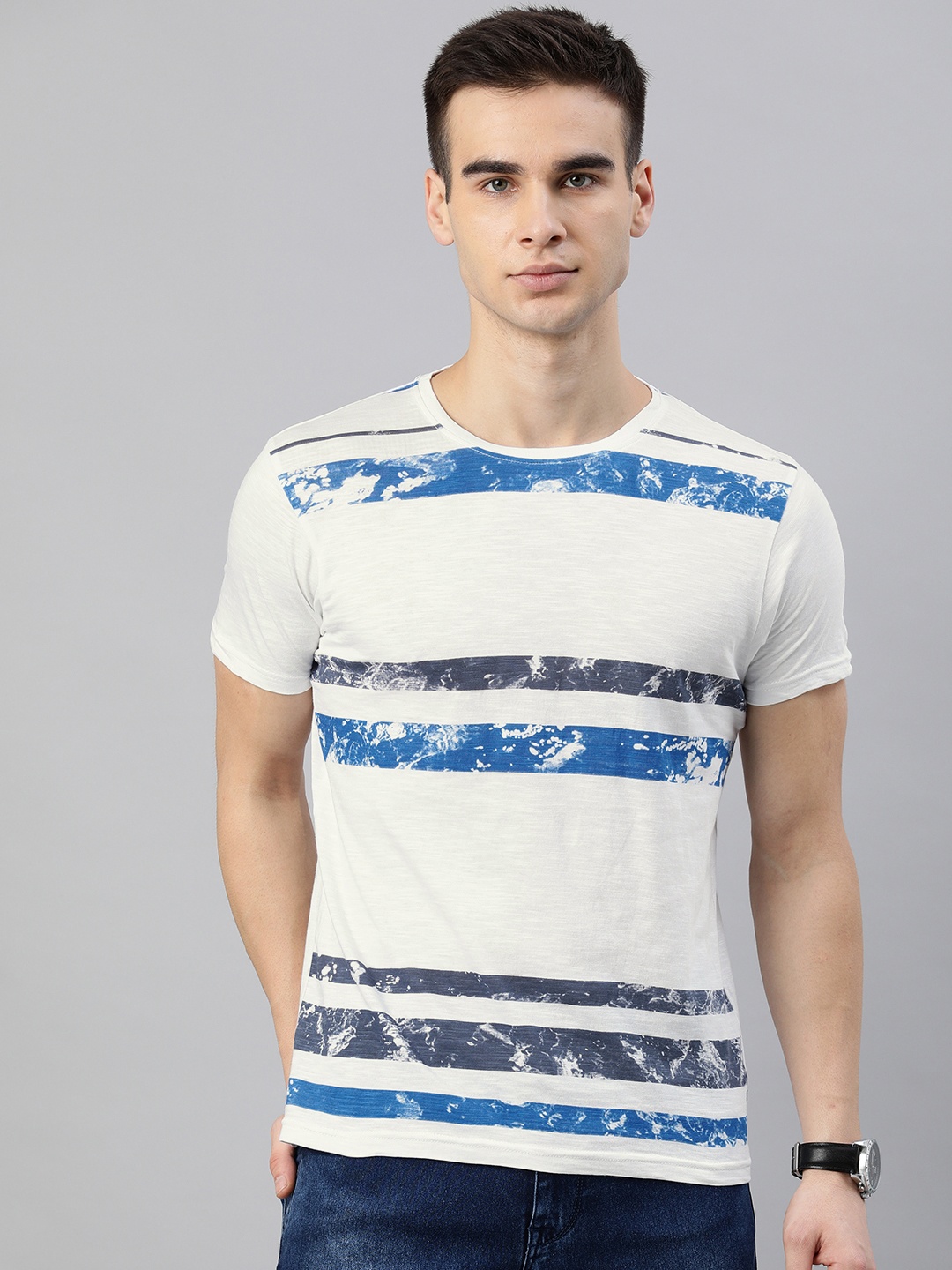 

BEAT LONDON by PEPE JEANS Men Blue Striped Round Neck T-shirt
