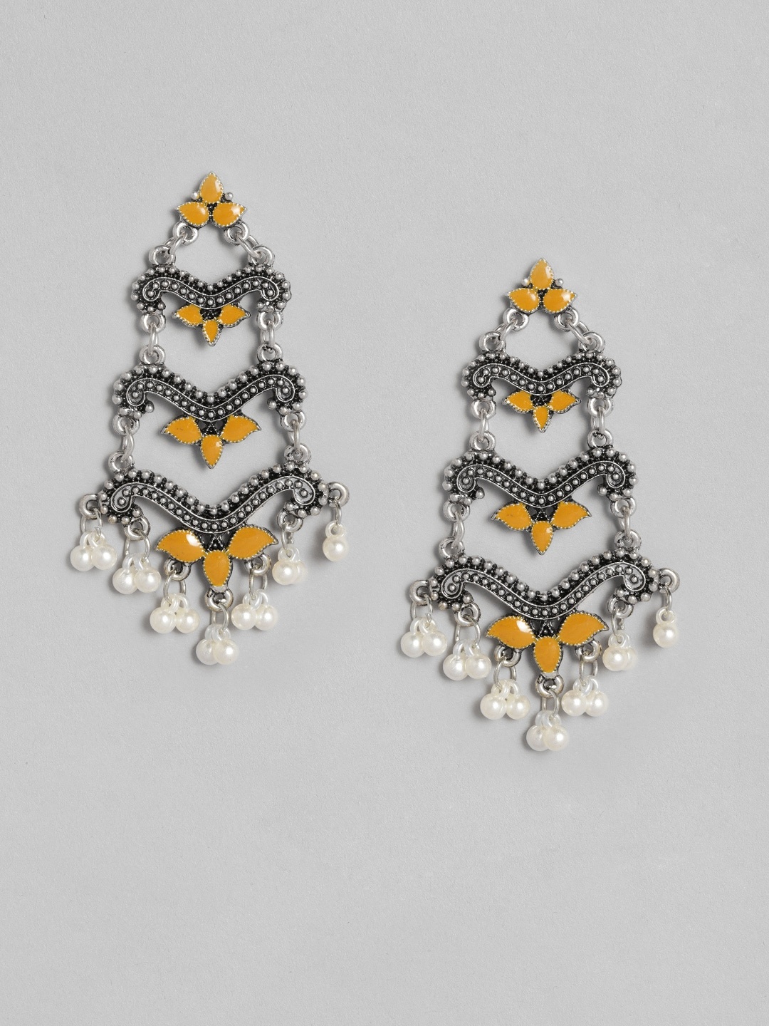 

justpeachy Silver-Plated & Mustard Contemporary Enamelled Drop Earrings