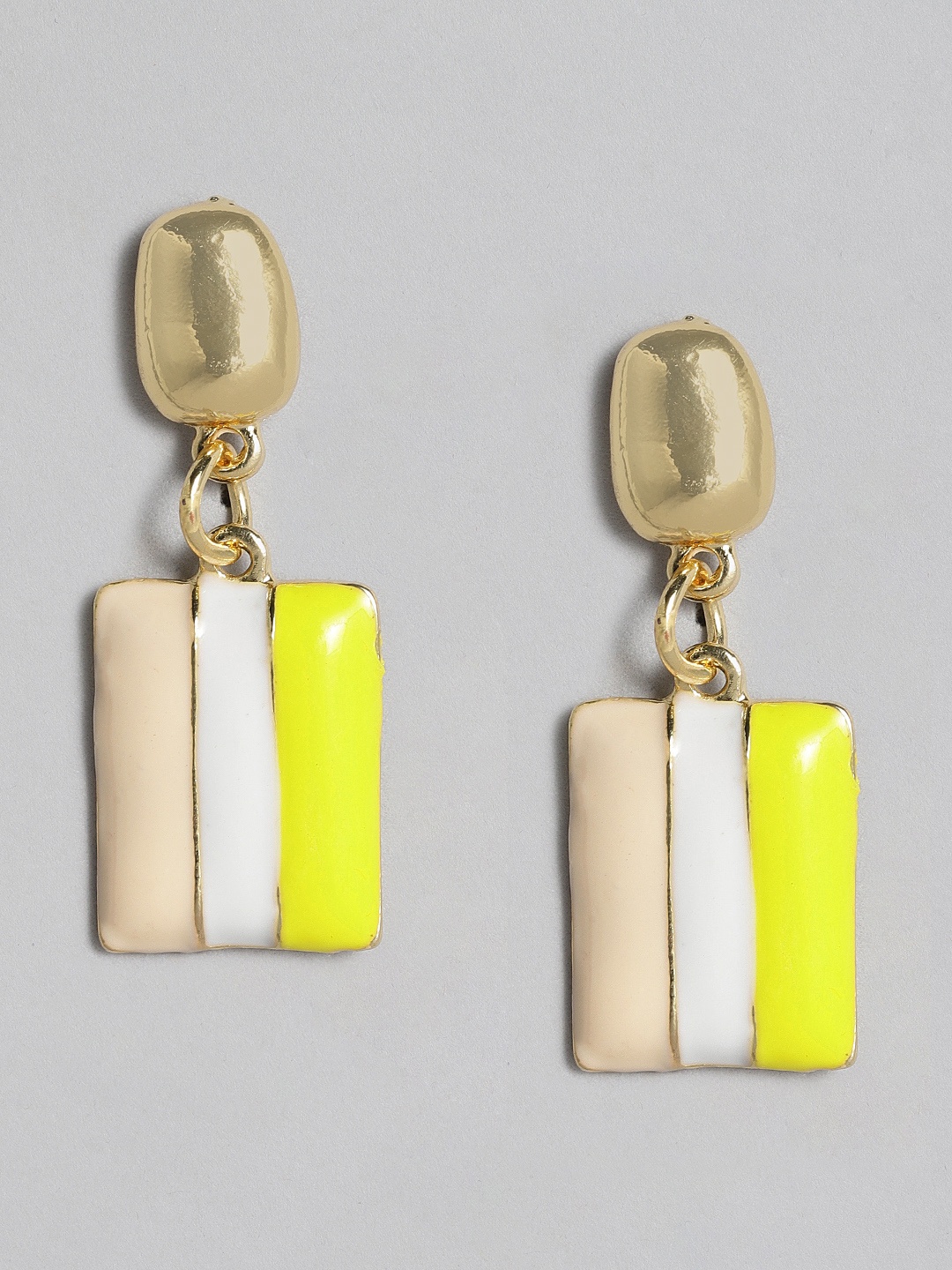 

justpeachy Gold-Plated & Yellow Geometric Drop Earrings