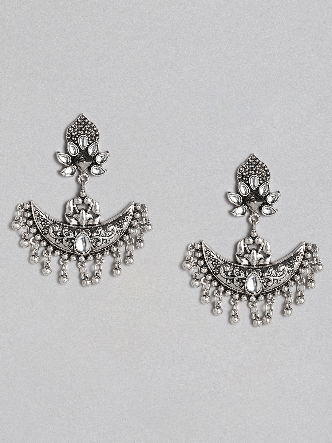 

justpeachy Oxidised Silver-Plated Crescent Shaped Drop Earrings