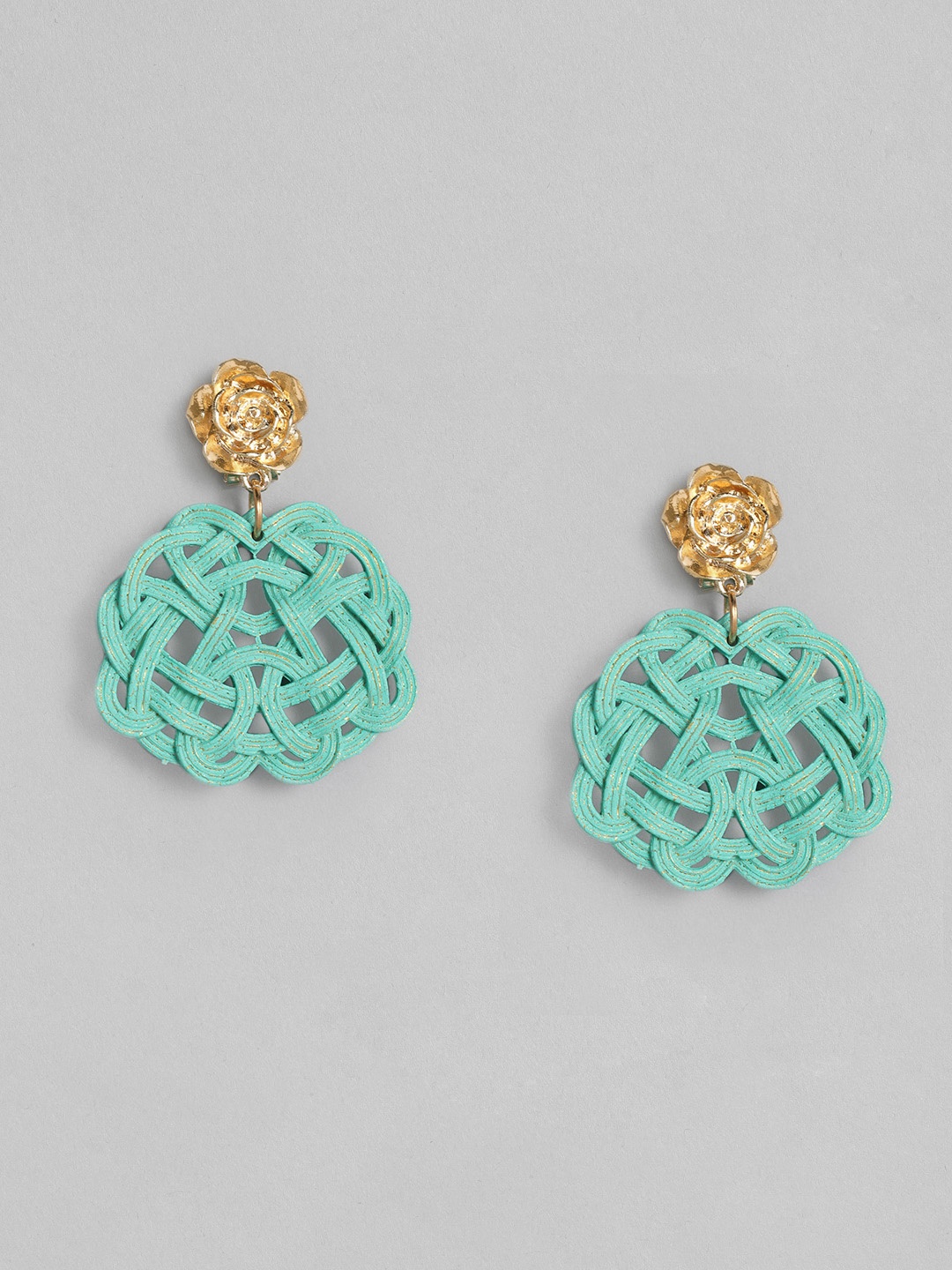 

justpeachy Teal Green Gold-Plated Contemporary Drop Earrings