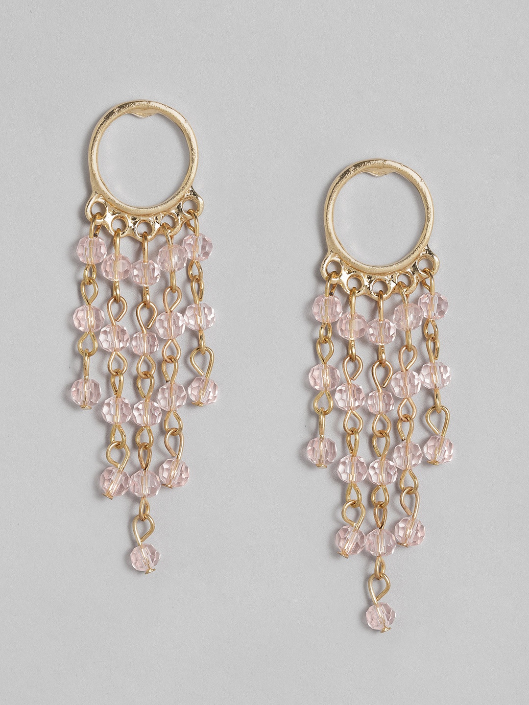 

justpeachy Pink Gold-Plated Tasselled Contemporary Drop Earrings