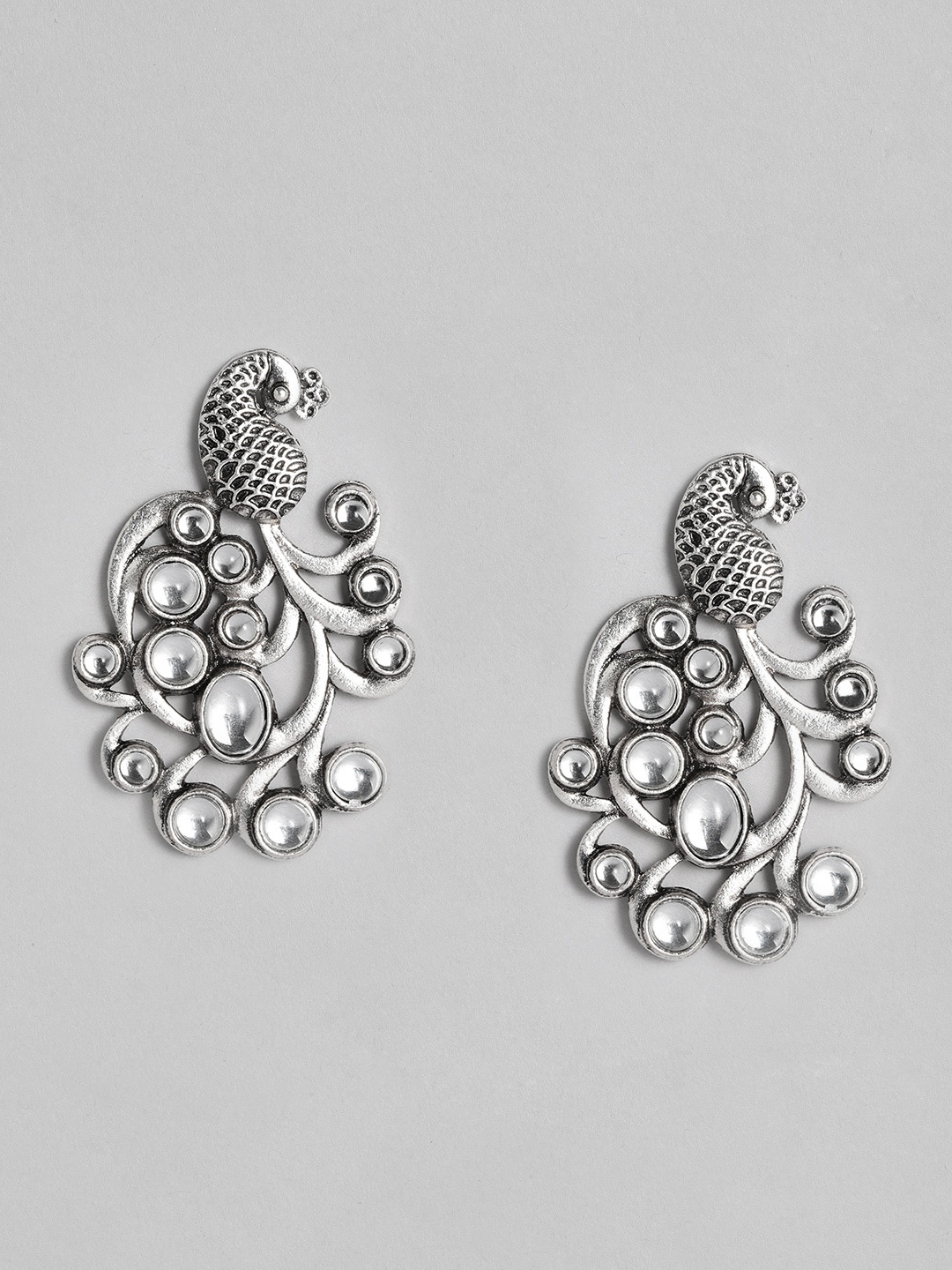 

justpeachy Oxidized Silver-Plated Peacock Shaped Oversized Studs