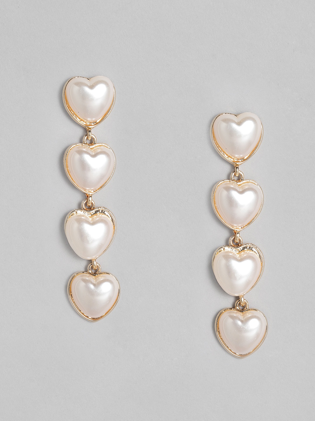 

justpeachy Gold-Plated & Off-White Heart Shaped Drop Earrings