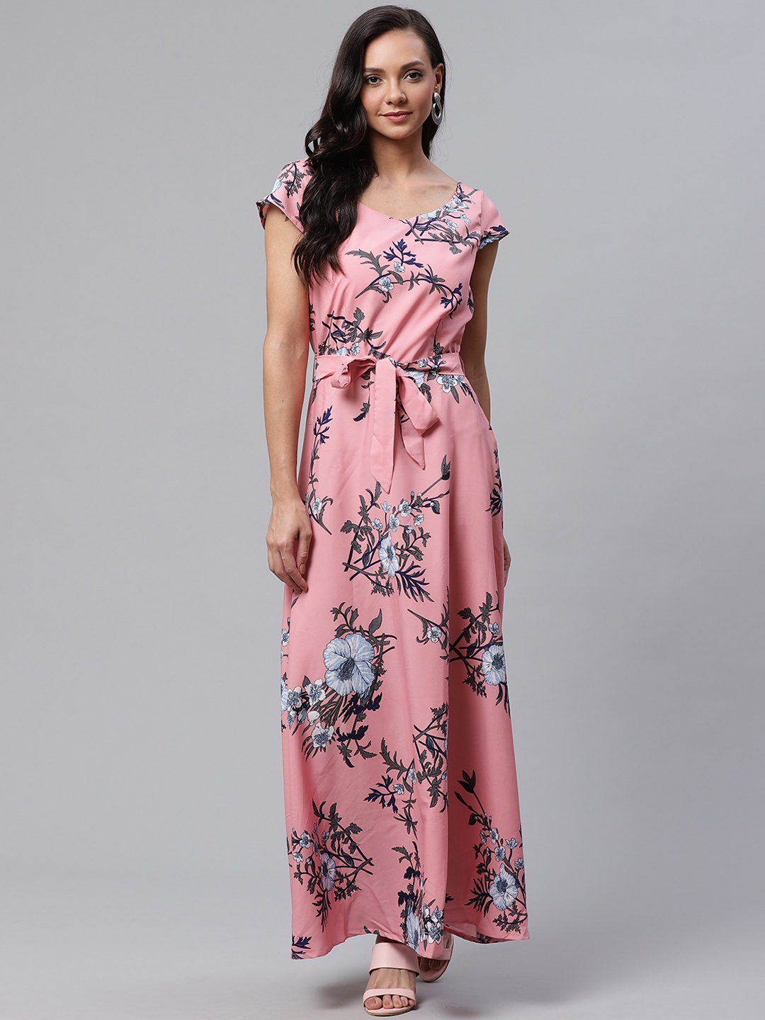 

Deewa Women Pink & Blue Floral Print Maxi Dress