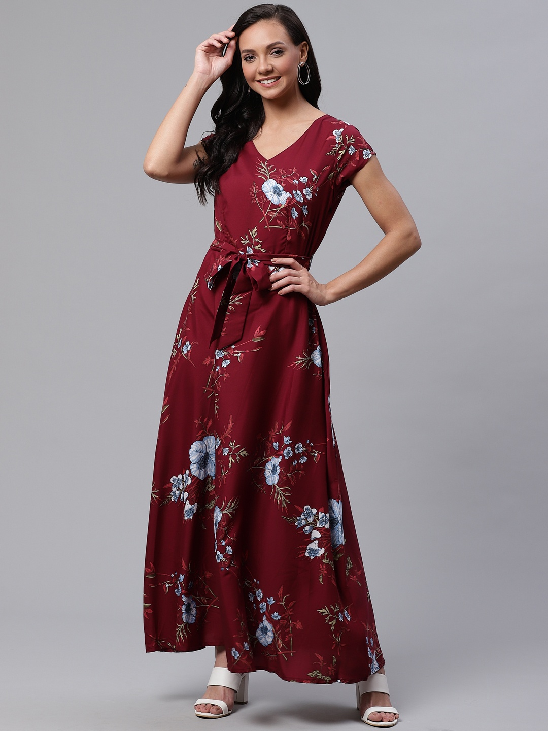 

Deewa Women Maroon & Blue Floral Print Maxi Dress