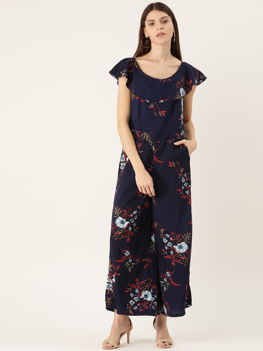 

Deewa Women Navy Blue & Red Floral Print Basic Jumpsuit