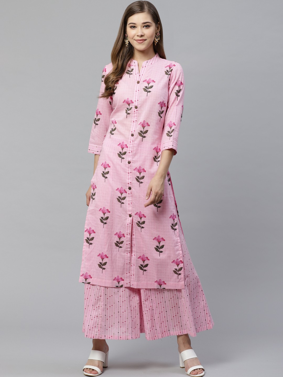 

Deewa Women Pink & Olive Green Floral Print Kurta with Palazzos