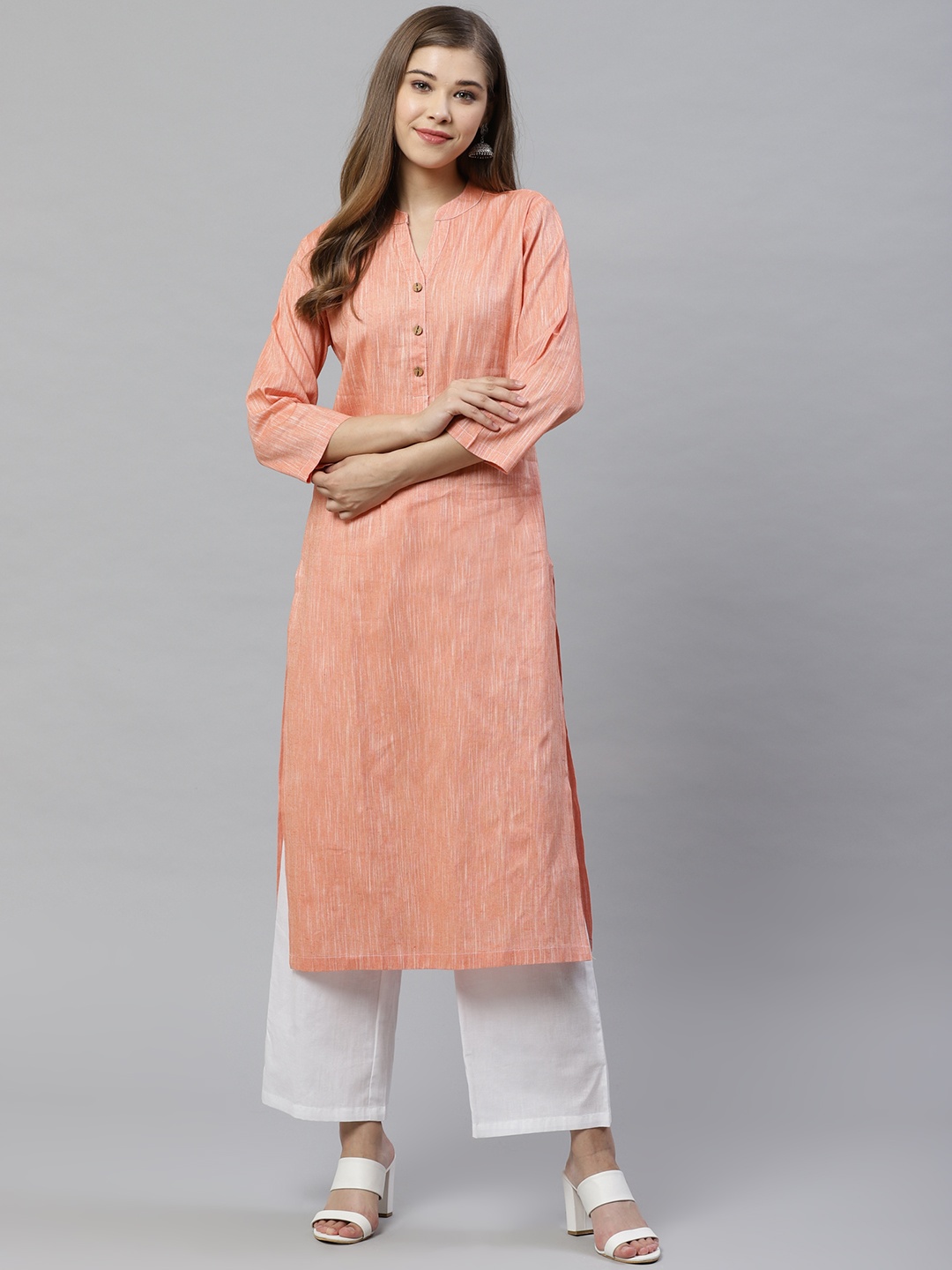 

Deewa Women Peach-Coloured Solid Kurta with Palazzos