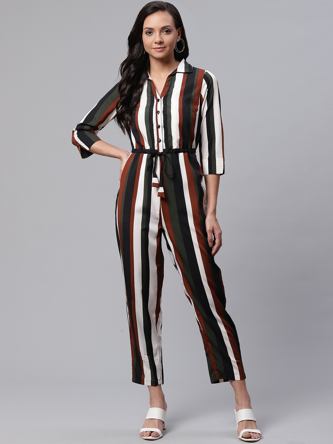 

Deewa Women Black & Off-White Striped Basic Jumpsuit