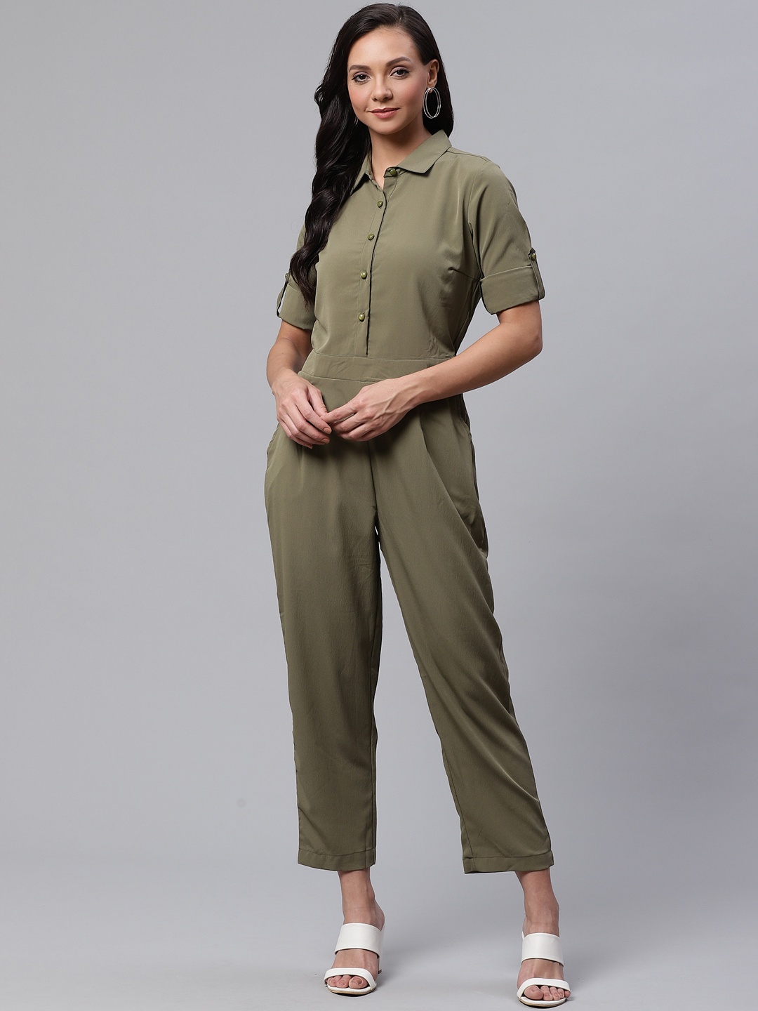 

Deewa Women Olive Green Solid Basic Jumpsuit