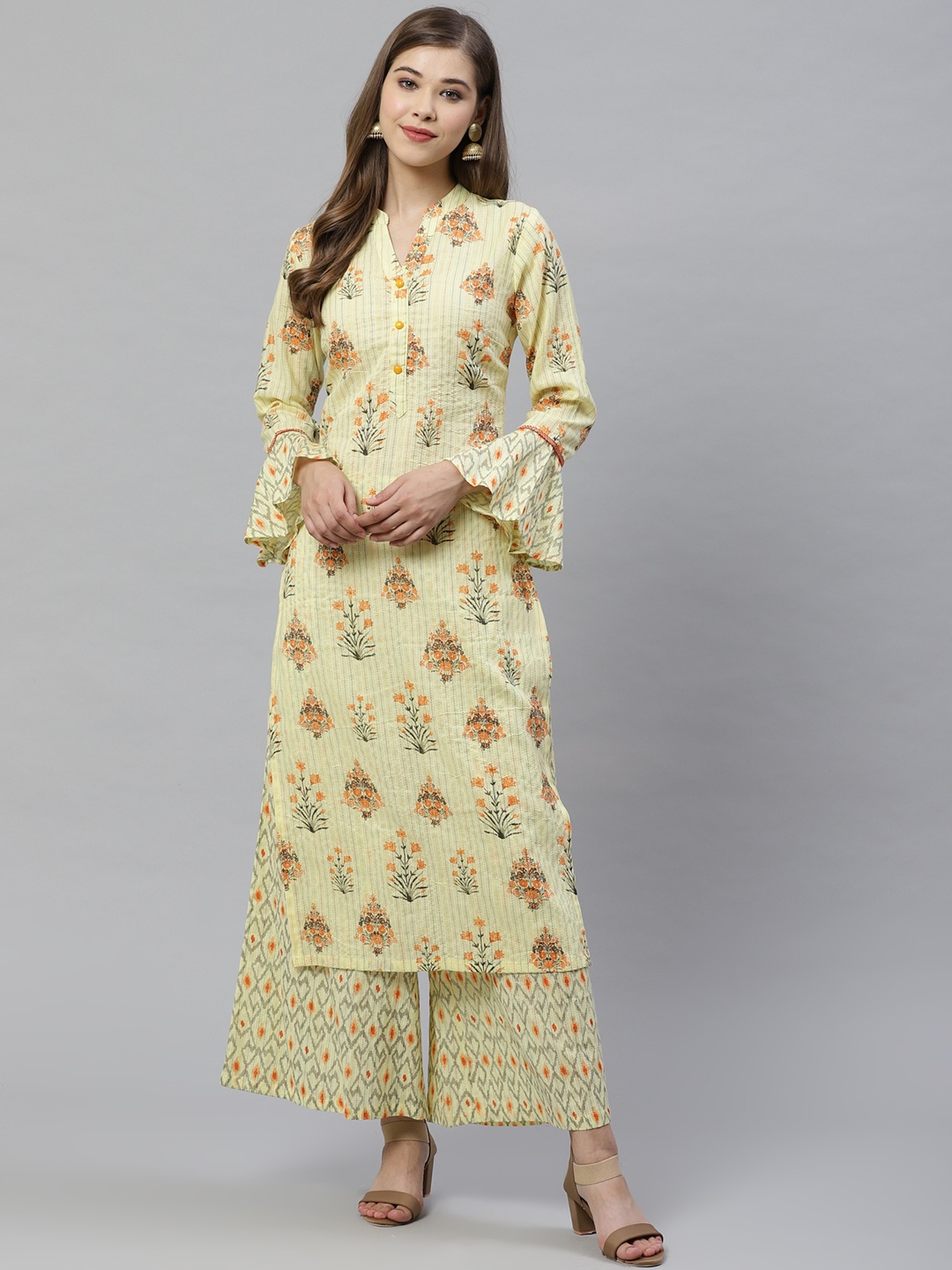 

Deewa Women Yellow & Orange Printed Kurta with Palazzos
