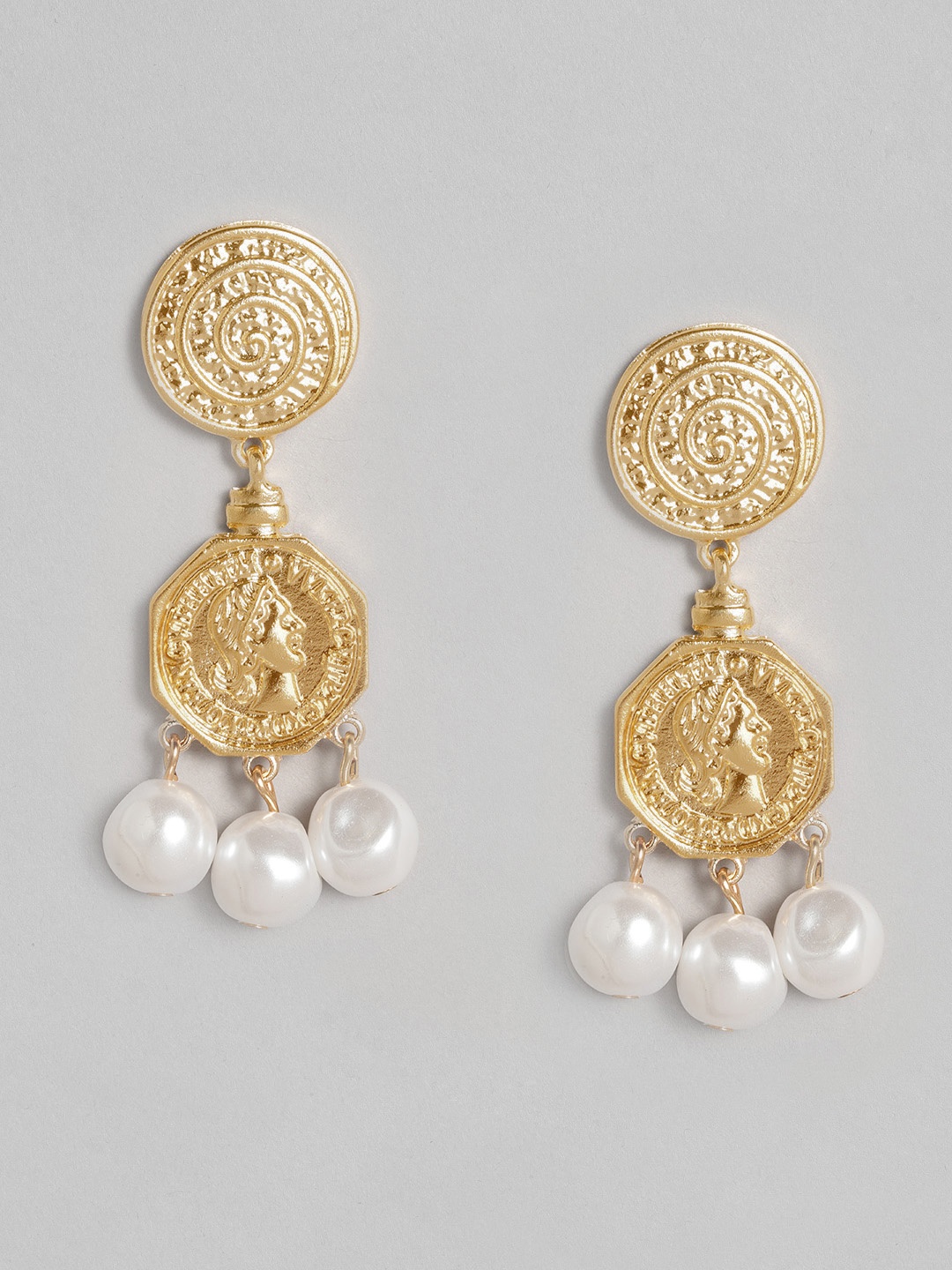 

Just Peachy Gold-Plated & Off-White Circular Drop Earrings