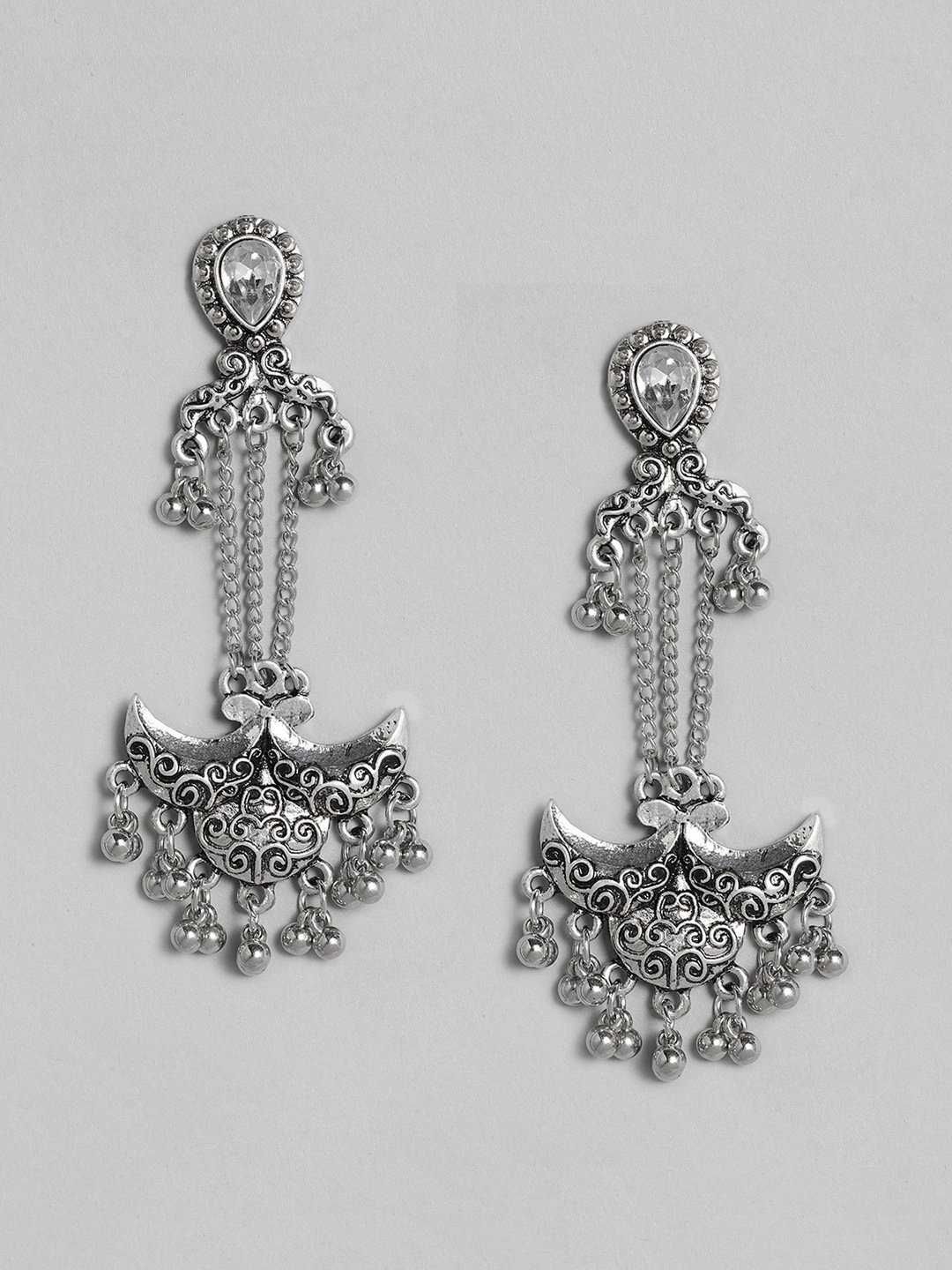 

justpeachy Oxidized Silver-Plated Contemporary Drop Earrings