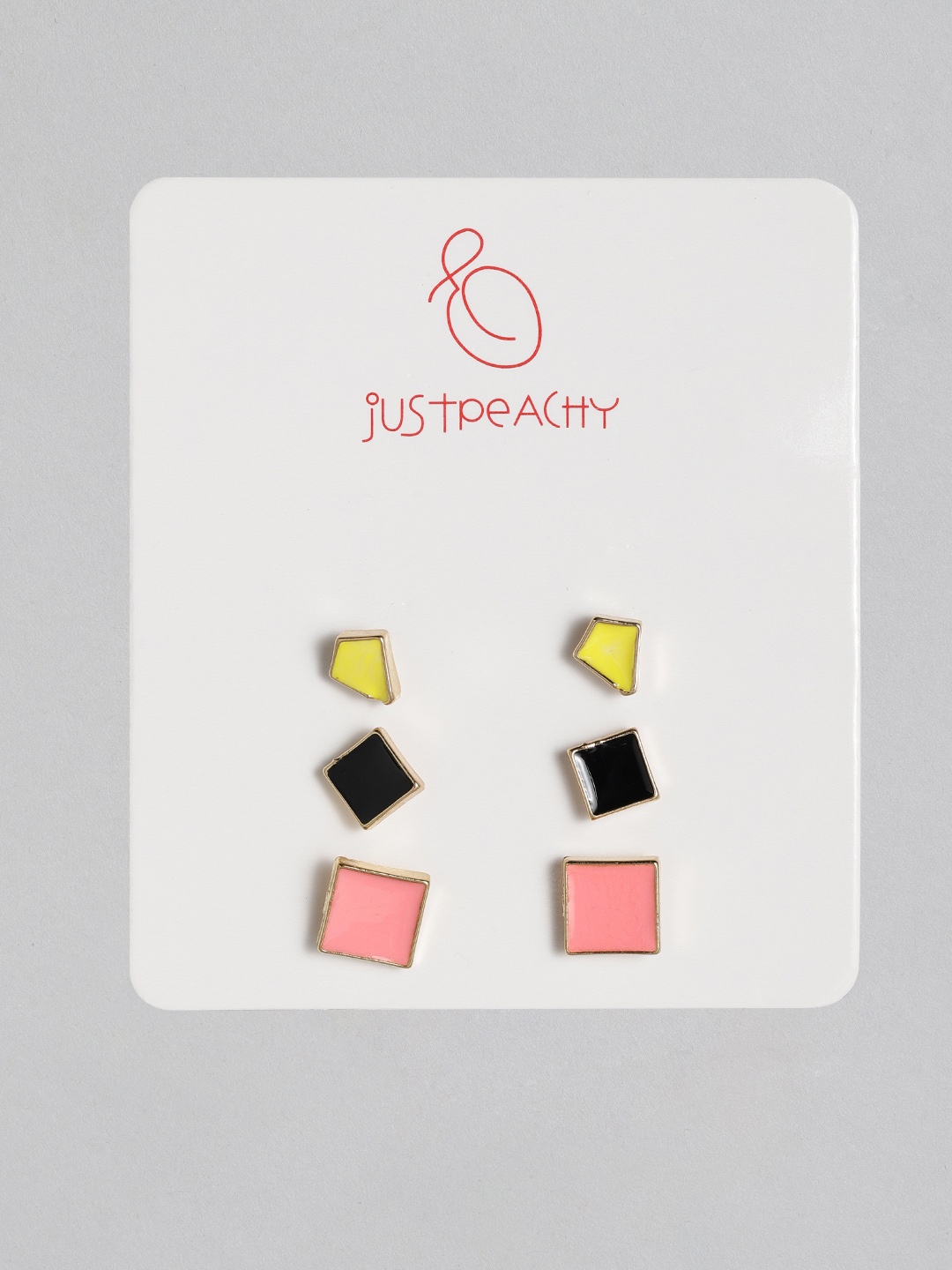 

justpeachy Set Of 3 Enamelled Geometric Studs, Pink