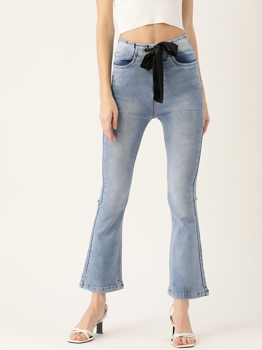 

urSense Women Blue Flared High-Rise Light Fade Stretchable Jeans