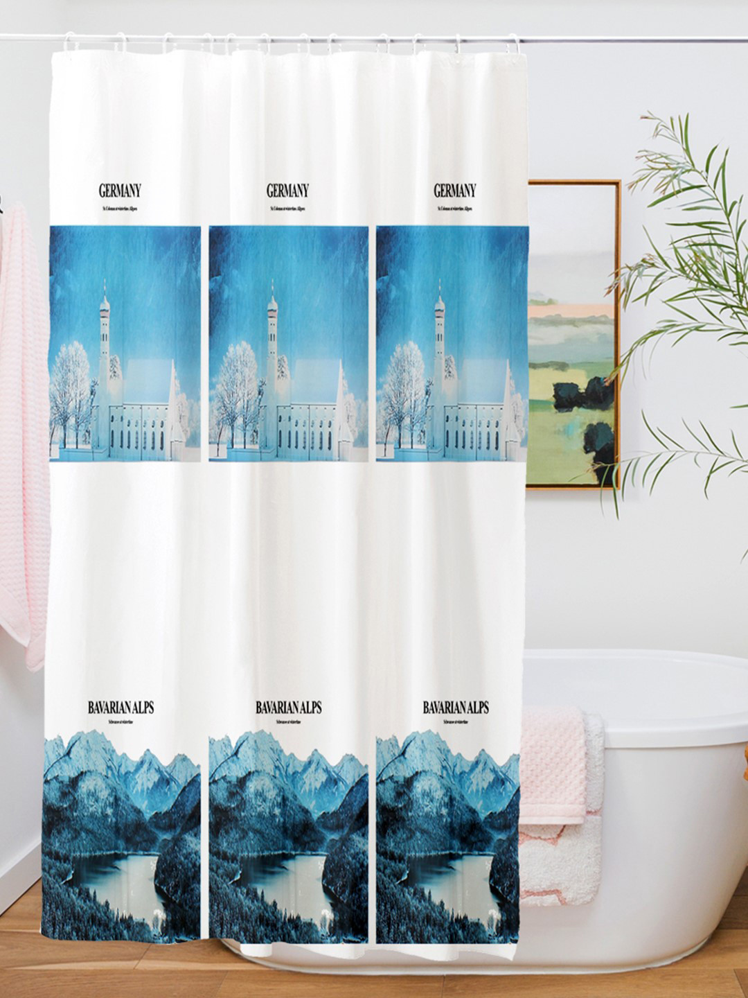 

Story@home White & Blue PVC Waterproof Water Repellent Designer Shower Curtain