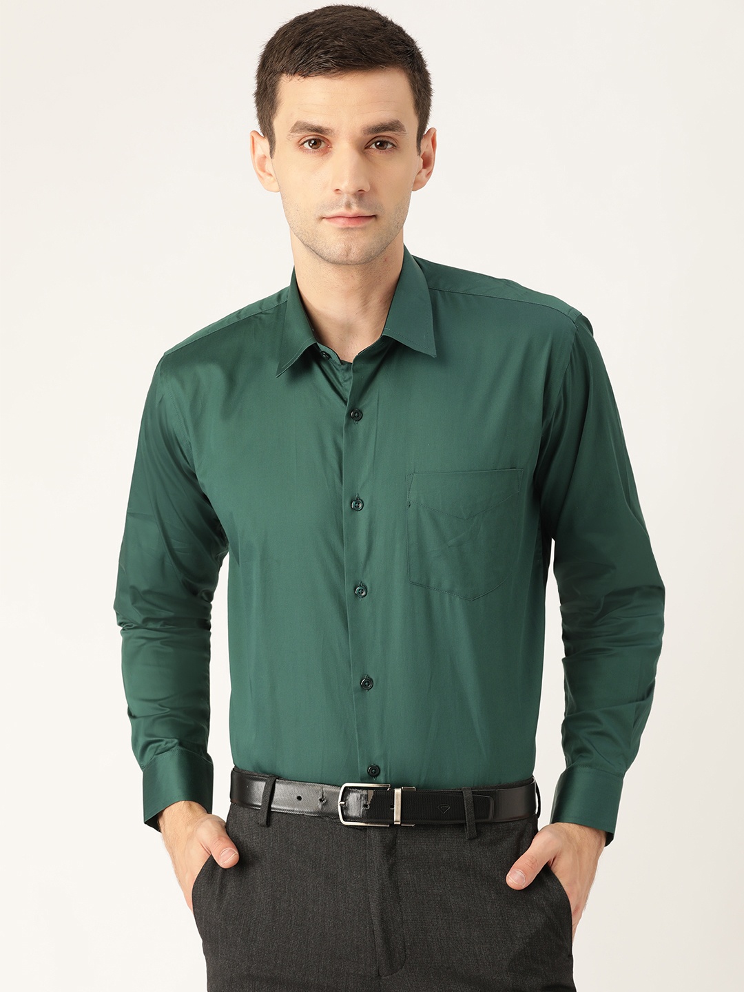 

Hancock Men Green Slim Fit Solid Formal Shirt