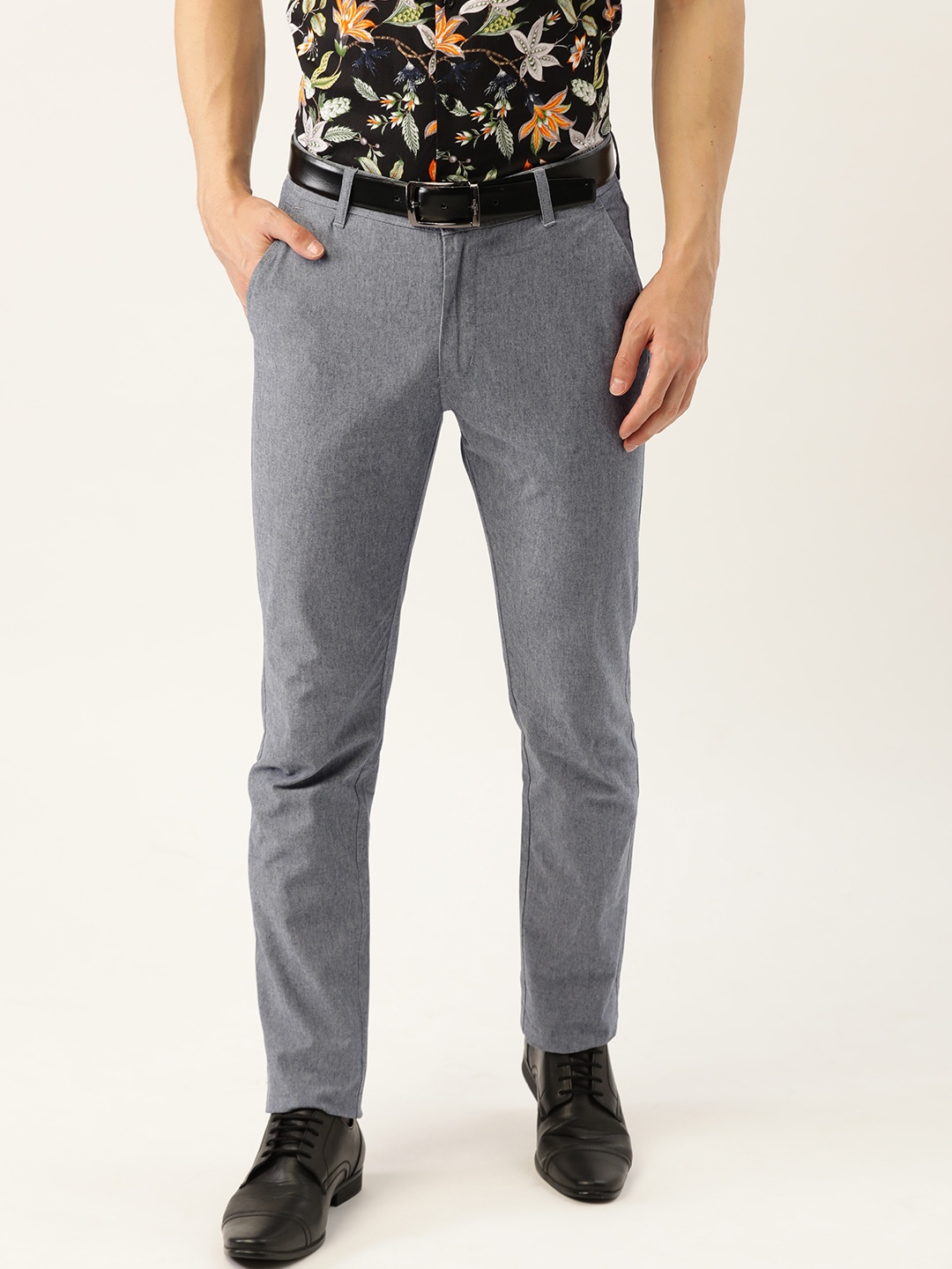 

Hancock Men Grey Melange Slim Fit Solid Formal Trousers