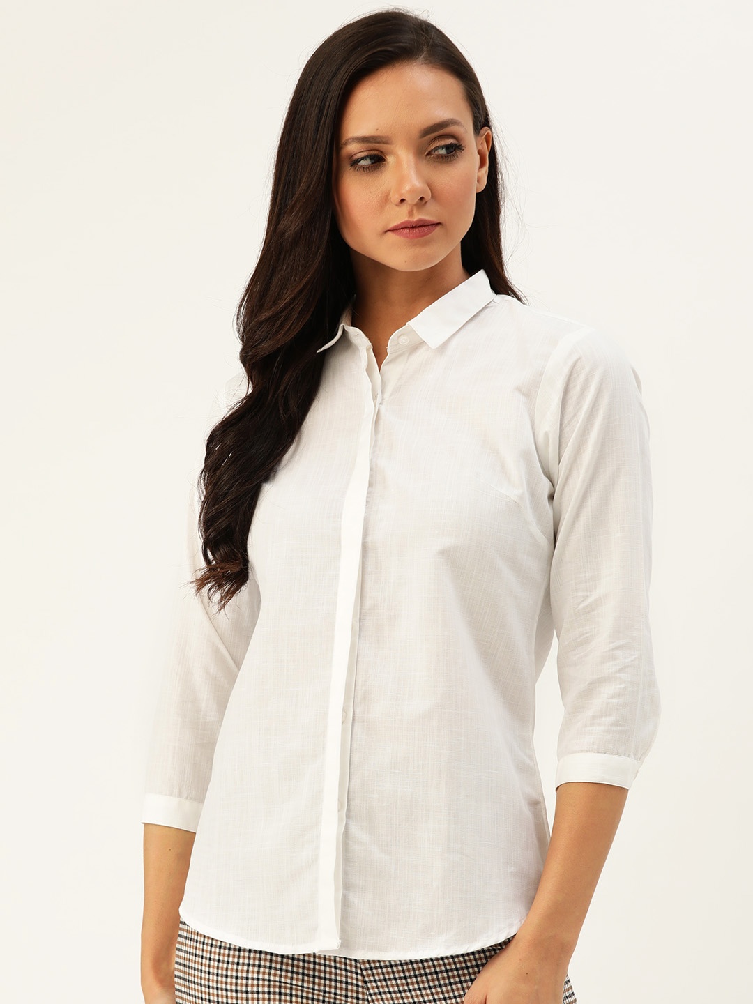 

Hancock Women White Slim Fit Solid Formal Shirt