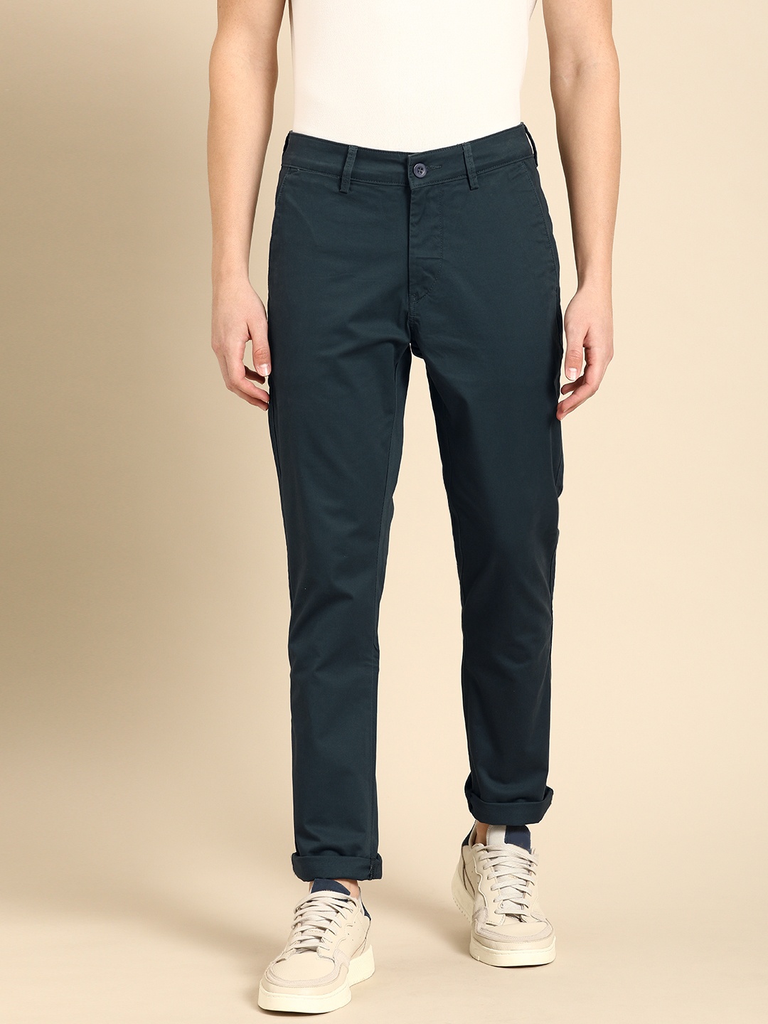 

ether Men Teal Regular Fit Solid Chinos