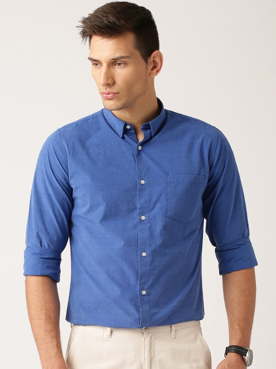 

ether Men Blue Slim Fit Antimicrobial Filafil Sustainable Shirt