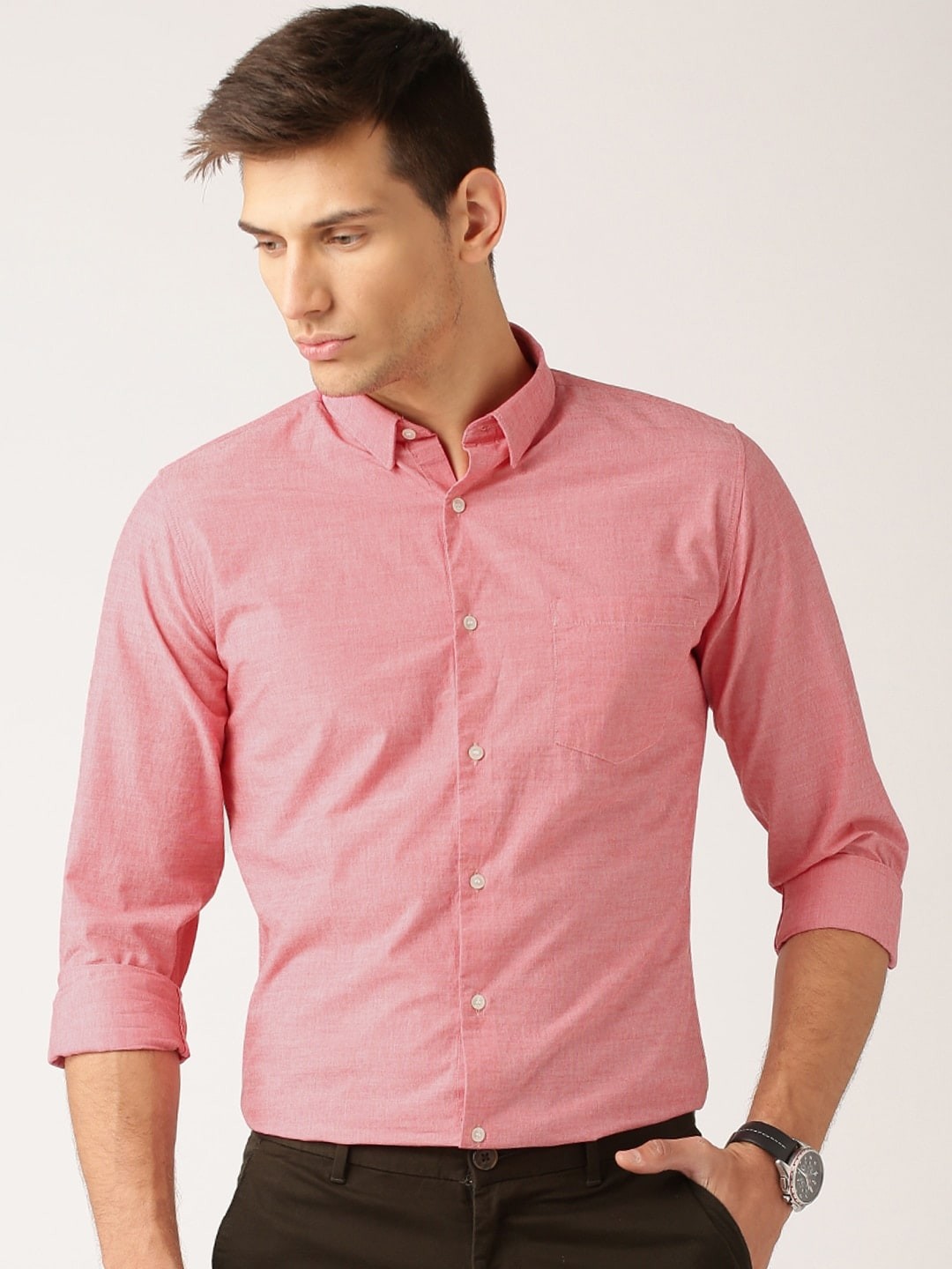 

ether Men Pink Slim Fit Antimicrobial Filafil Sustainable Shirt