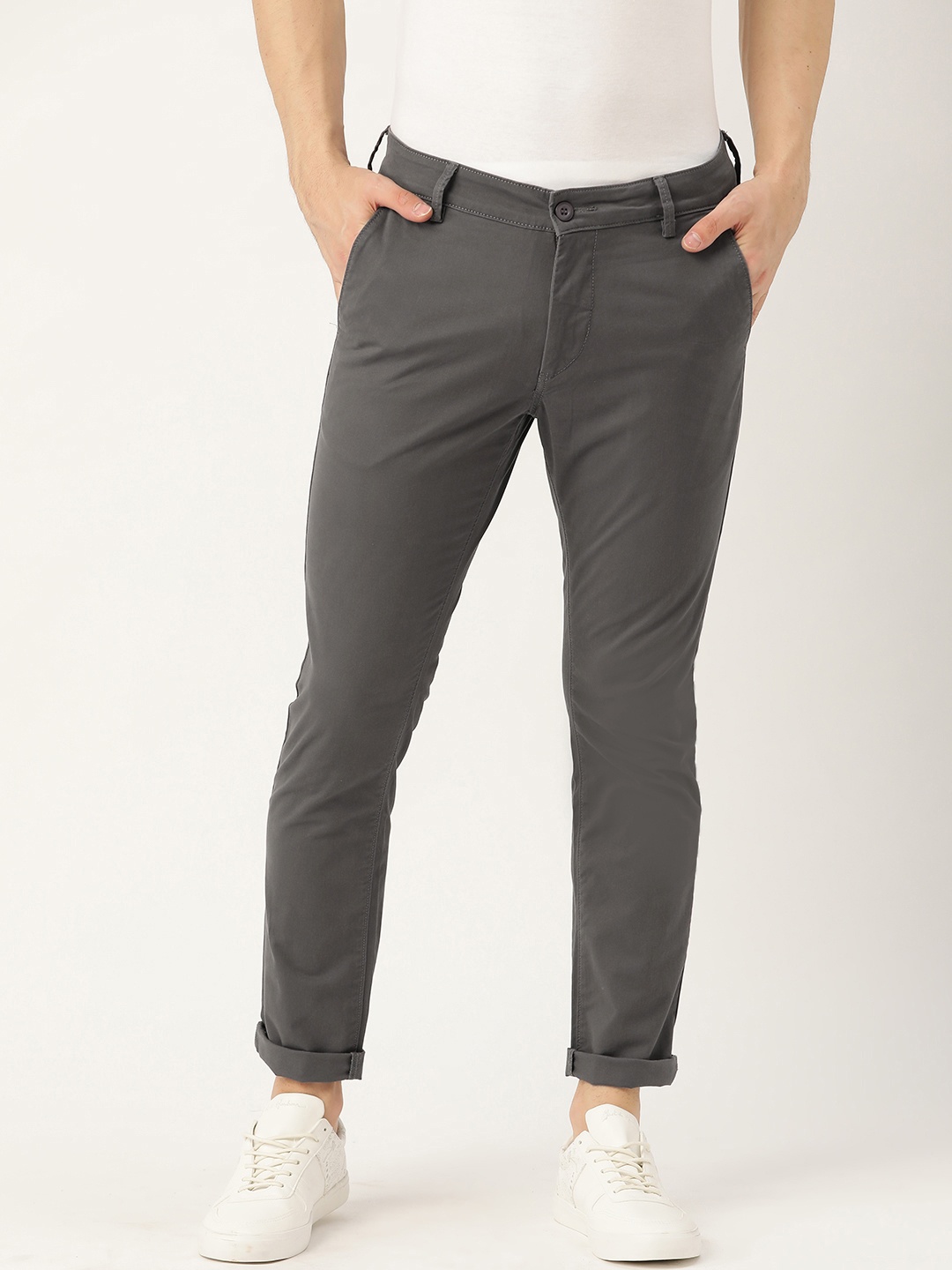 

ether Men Grey Slim Fit Solid Sustainable Chinos