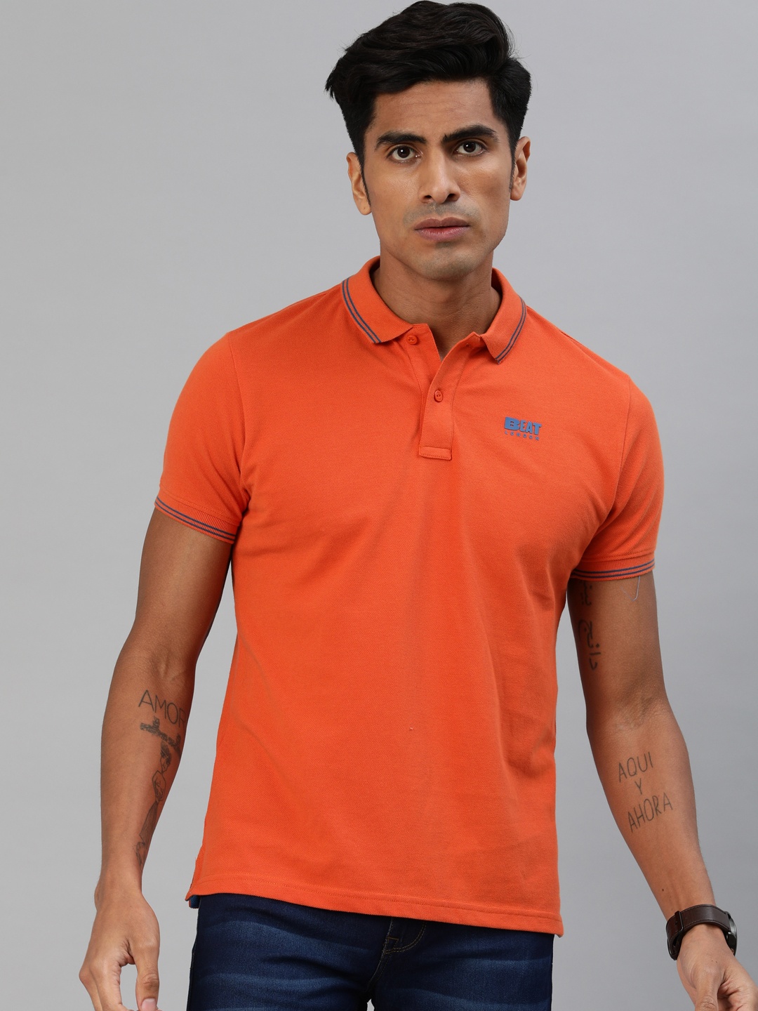 

BEAT LONDON by PEPE JEANS Men Orange Solid Polo Collar T-shirt