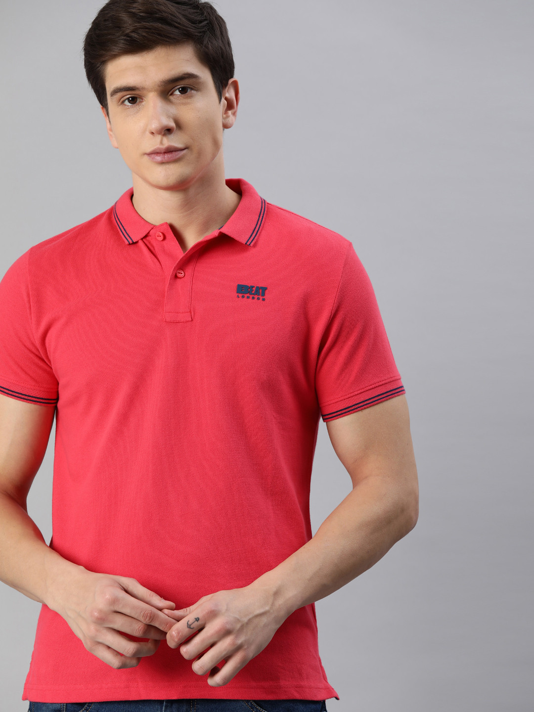 

BEAT LONDON by PEPE JEANS Men Pink Solid Slim Fit Polo Collar T-shirt