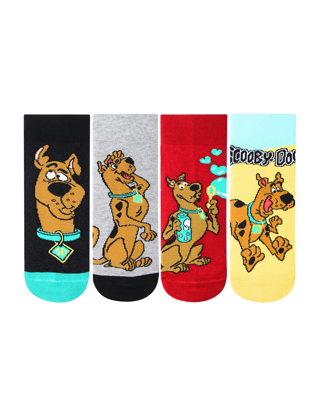 Bonjour Unisex Kids Pack of 4 Assorted Scooby-Doo Ankle-Length Socks