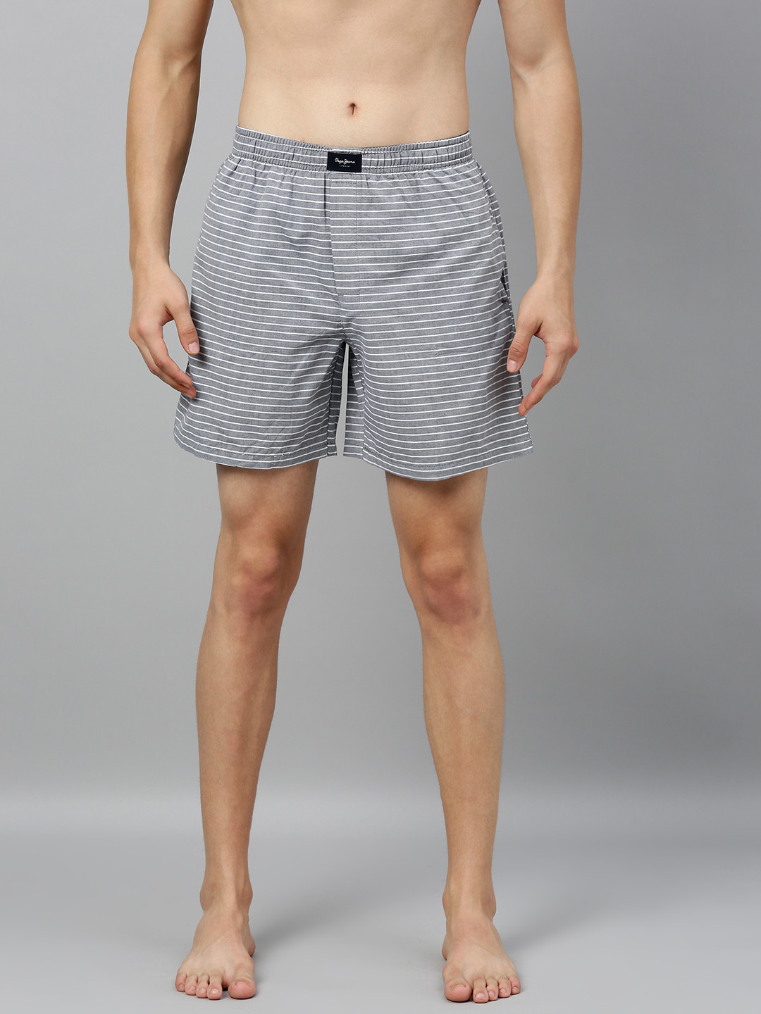 

Pepe Jeans Men Grey & White Striped Pure Cotton Boxers 8904311313878