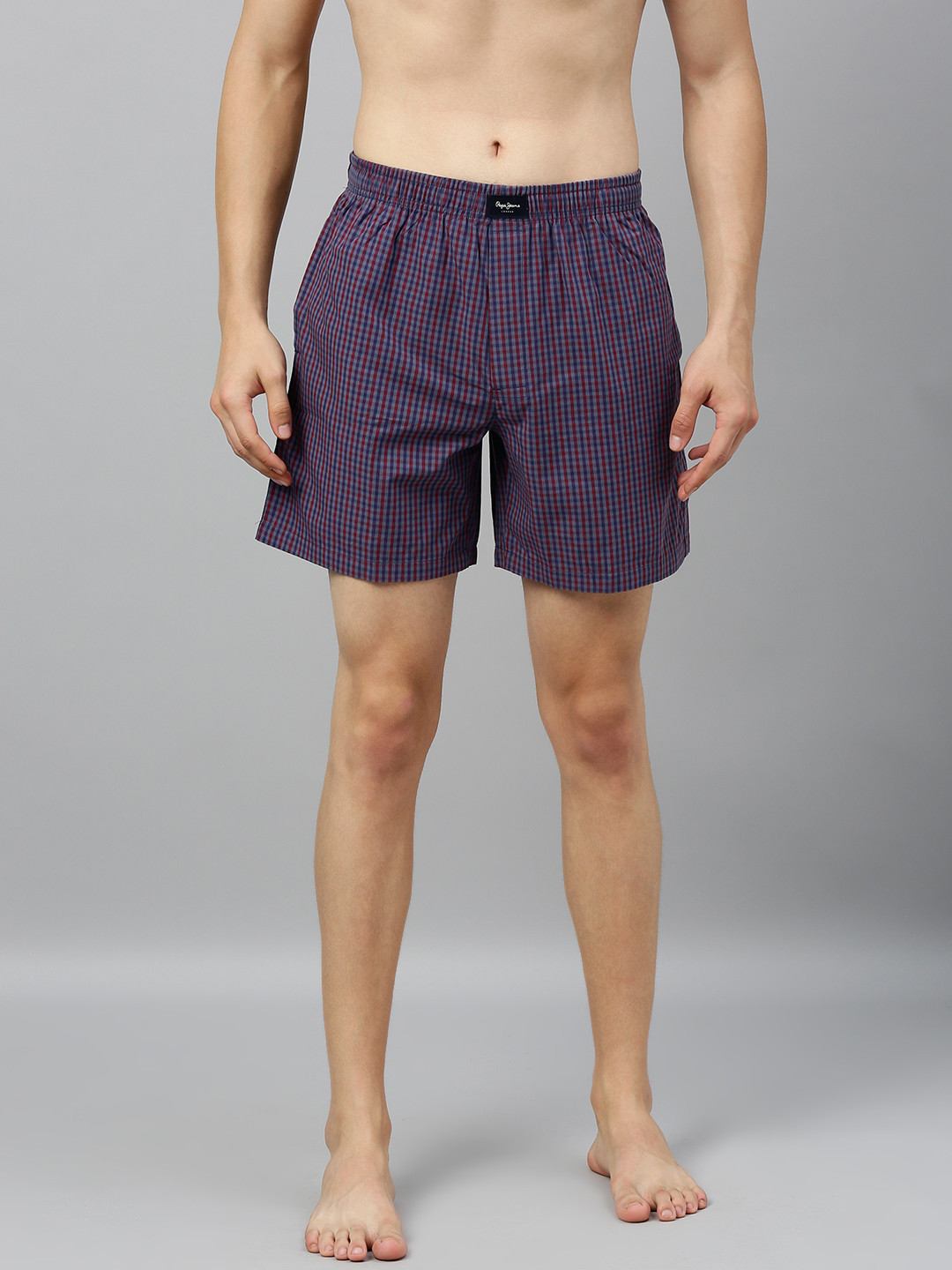 

Pepe Jeans Men Navy Blue & White Checked Pure Cotton Boxers 8904311313953
