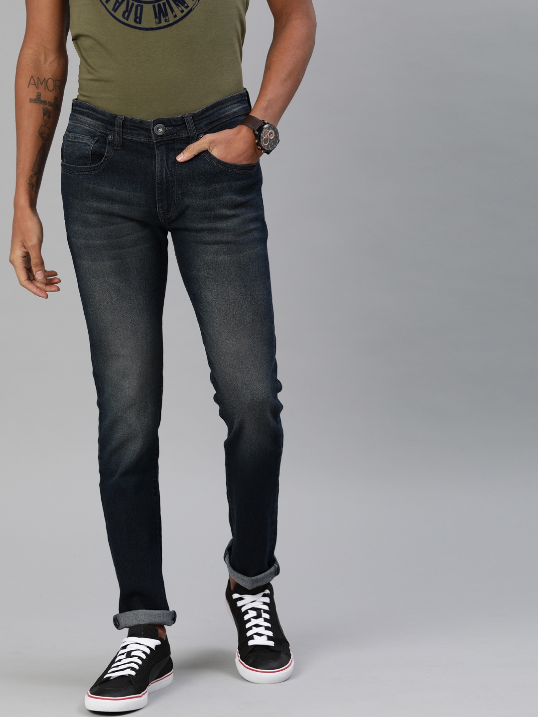 

BEAT LONDON by PEPE JEANS Men Navy Blue Slim Fit Low-Rise Clean Look Stretchable Jeans