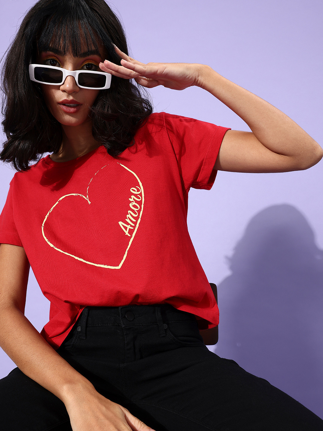 

HERE&NOW Women Beautiful Red Conversational Joyful Conversation T-Shirt