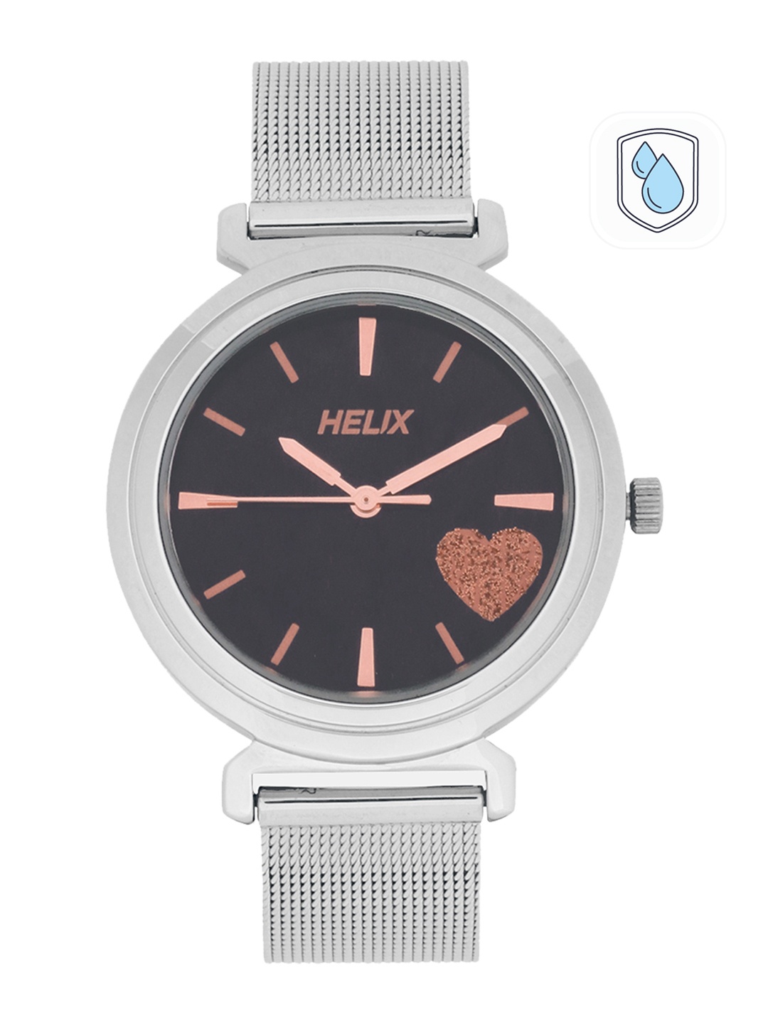 

Helix Women Black & Silver-Toned Analogue Watch TW045HL05