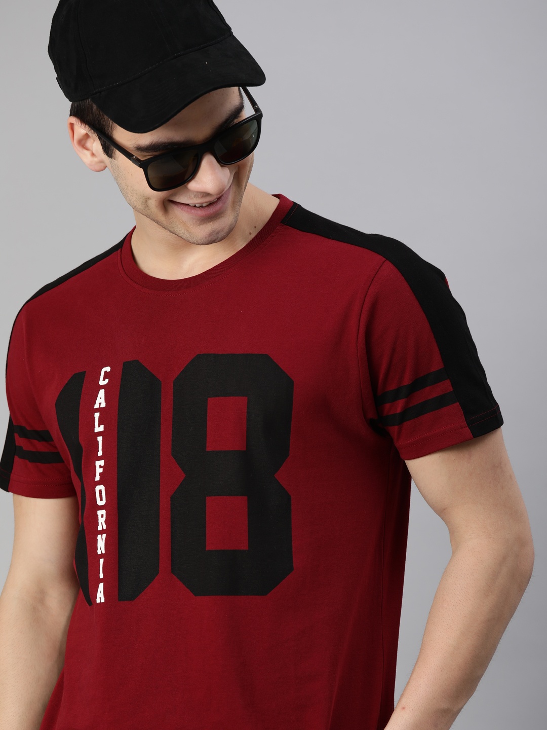 

HERENOW Men Maroon Printed Cotton Pure Cotton T-shirt